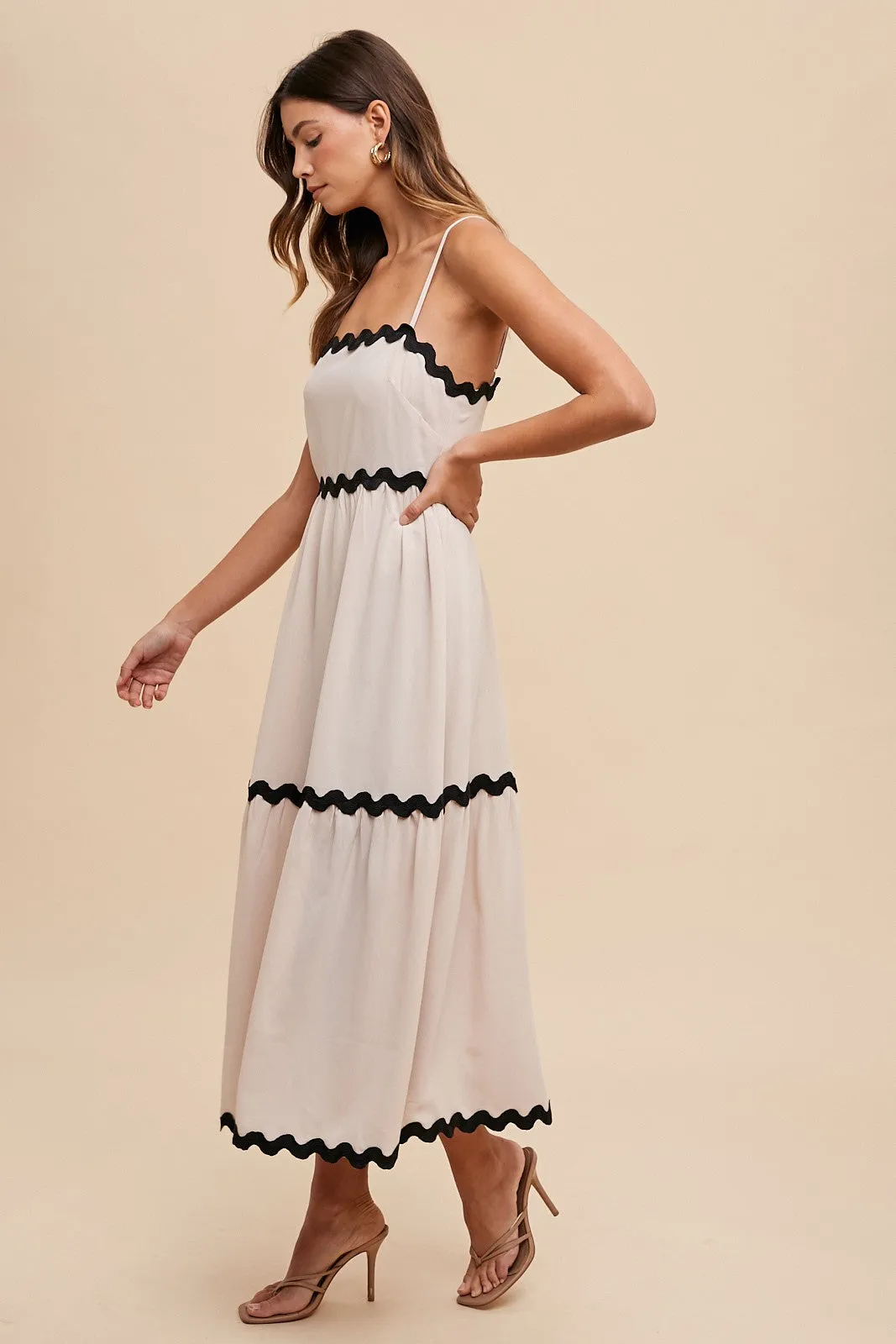 Beige Ric Rac Trim Tiered Midi Dress sold by Pinkblush product image thumbnail 2