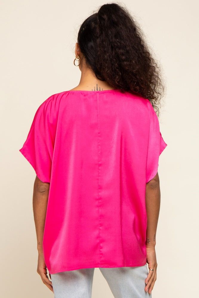 Fuchsia Satin V-Neck Blouse sold by Pinkblush product image thumbnail 3