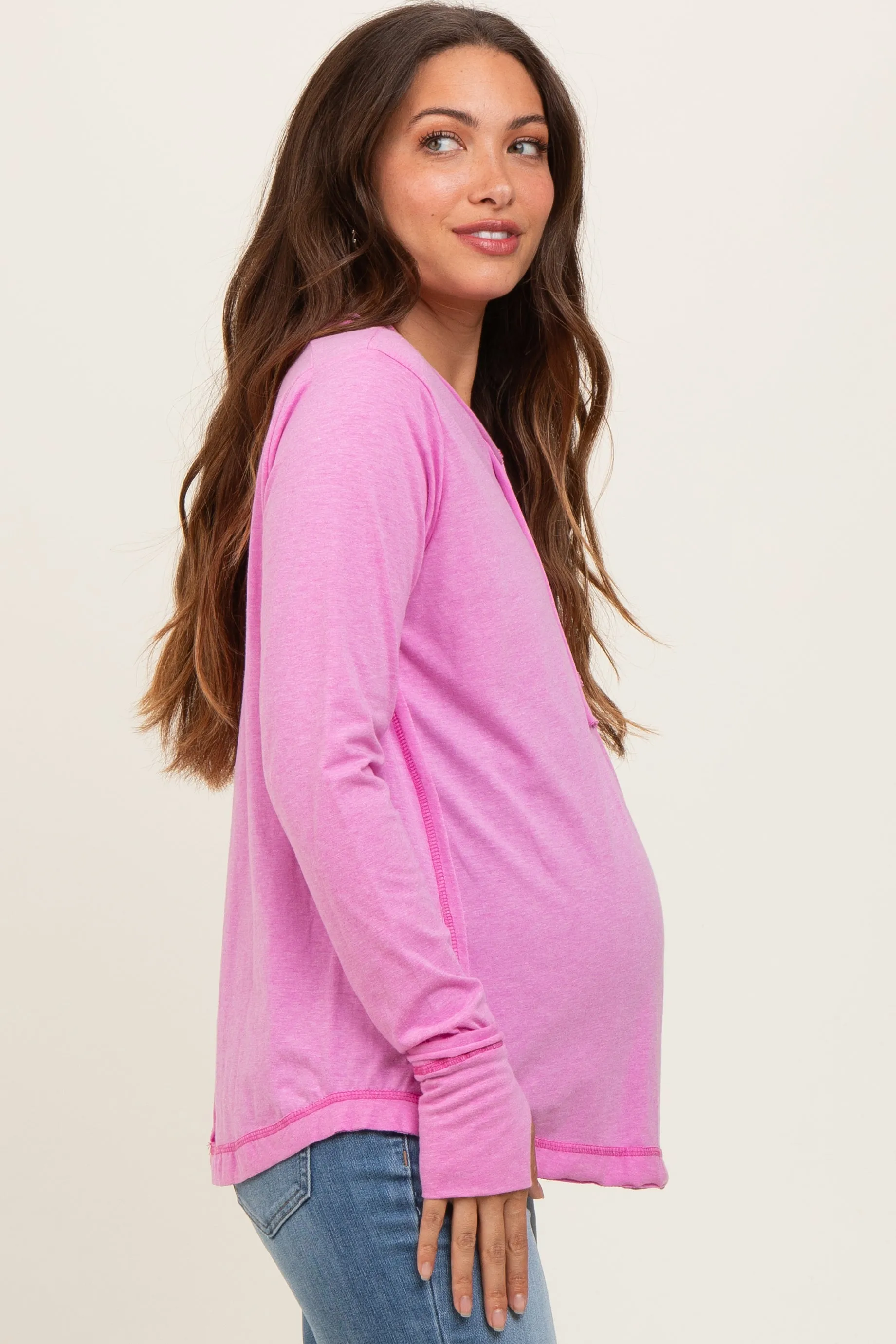 Pink Long Sleeve Exposed Seam Maternity Top sold by Pinkblush product image thumbnail 3