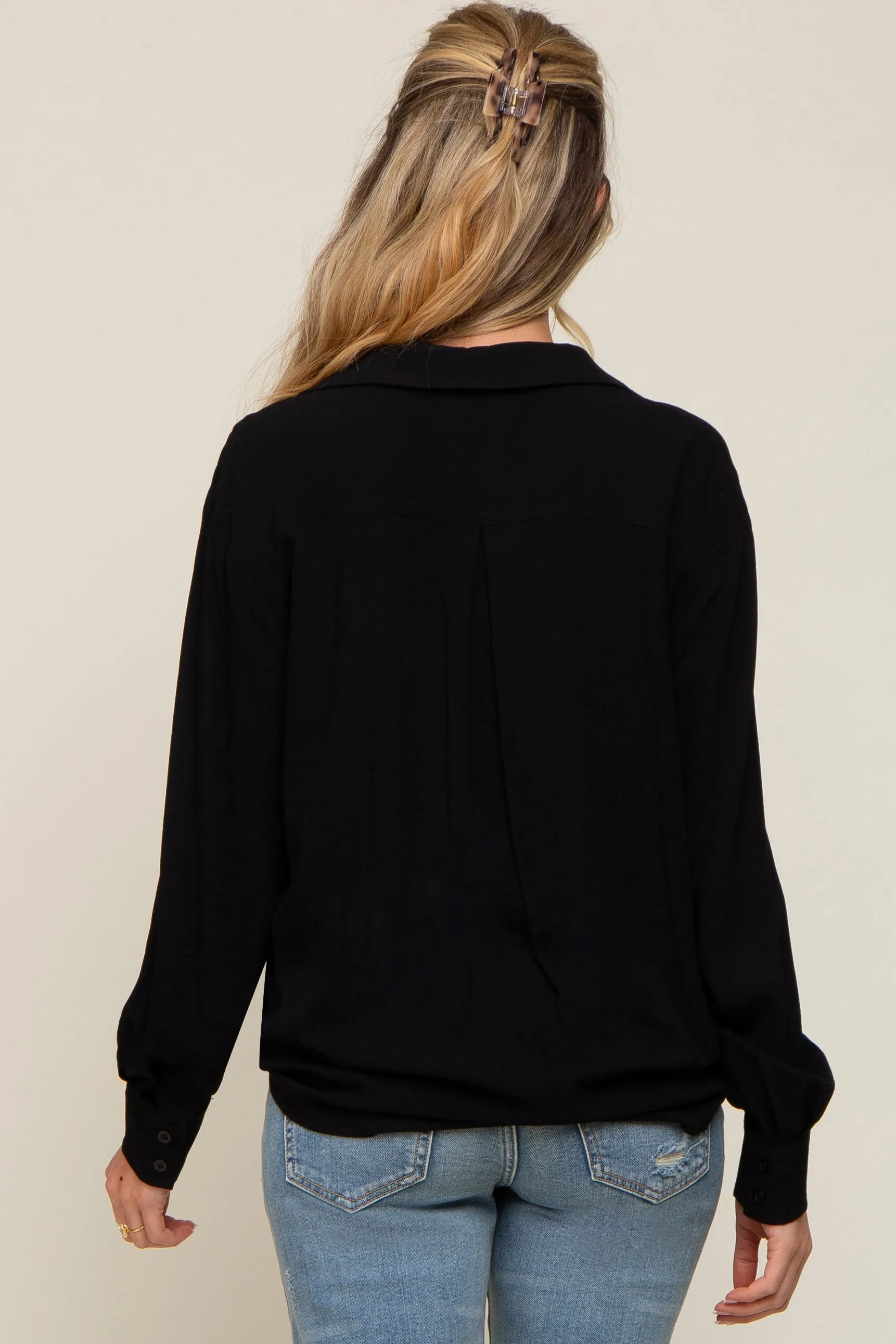 Black Collared Button Down Knotted Maternity Shirt sold by Pinkblush product image thumbnail 3