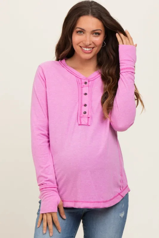 Pink Long Sleeve Exposed Seam Maternity Top sold by Pinkblush