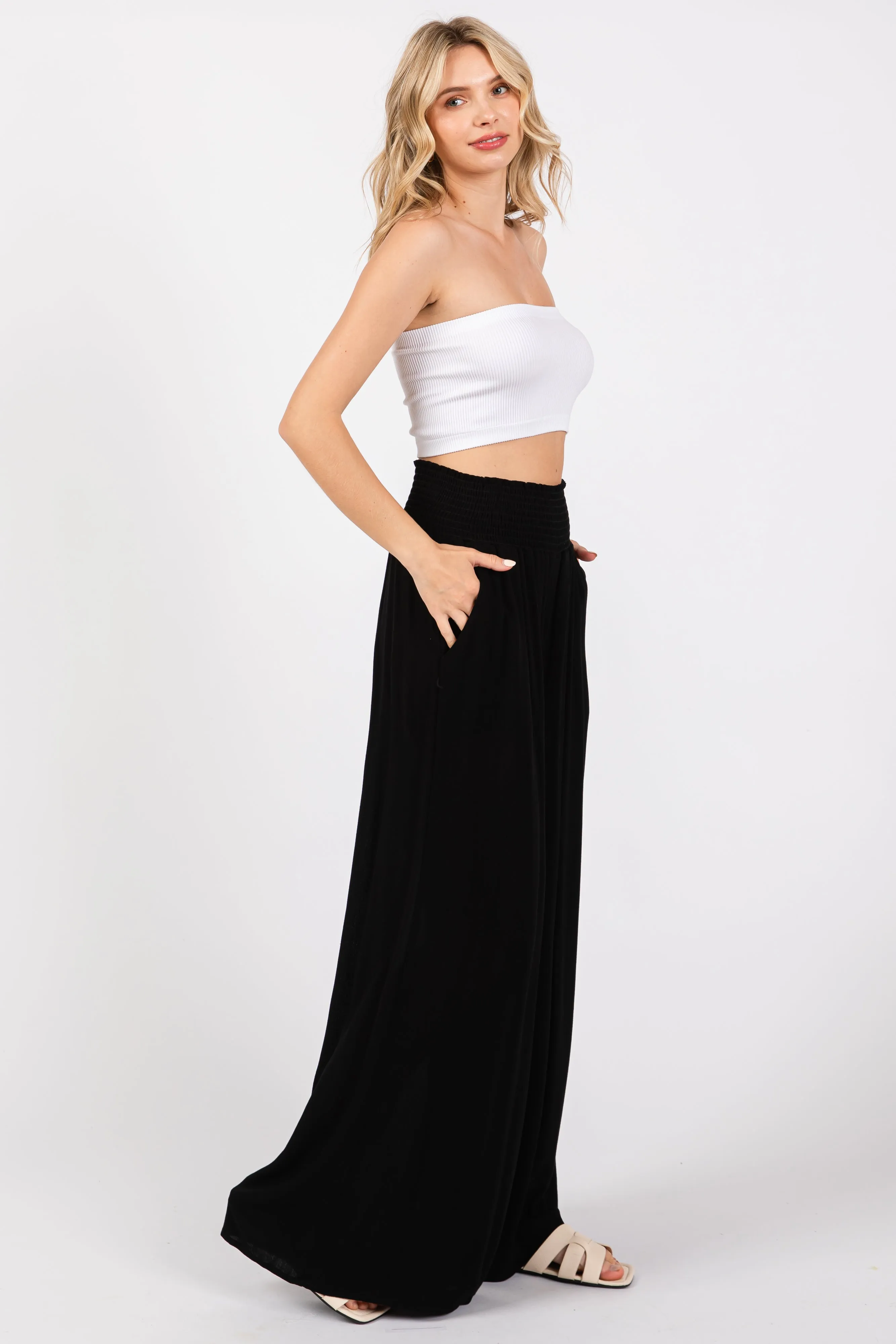 Black Wide Smock Waist Pants sold by Pinkblush product image thumbnail 2