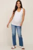 Ivory Ribbed Sleeveless Ruched Maternity Tank Top sold by Pinkblush