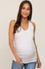 Ivory Ribbed Sleeveless Ruched Maternity Tank Top sold by Pinkblush