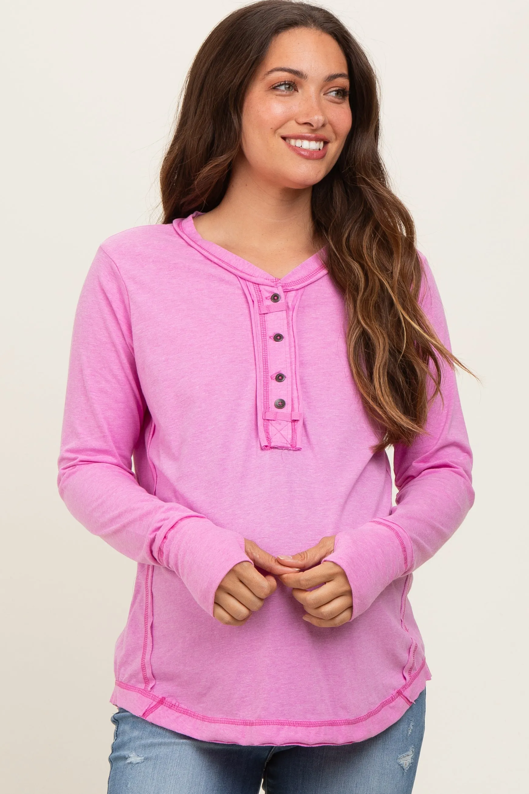 Pink Long Sleeve Exposed Seam Maternity Top sold by Pinkblush product image thumbnail 2