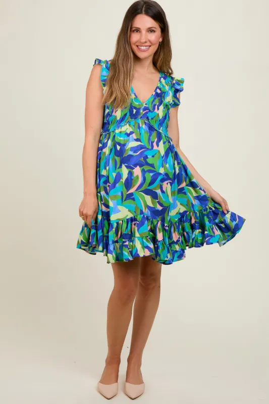 Blue Abstract Print Maternity Mini Dress sold by Pinkblush