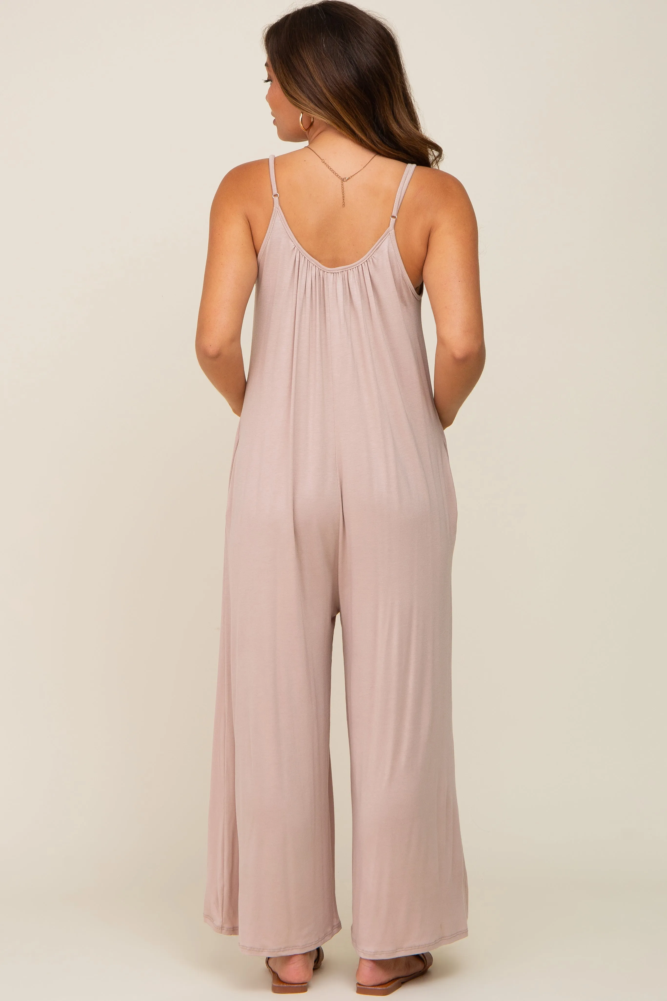 Taupe Basic Cropped Wide Leg Maternity Jumpsuit sold by Pinkblush product image thumbnail 3