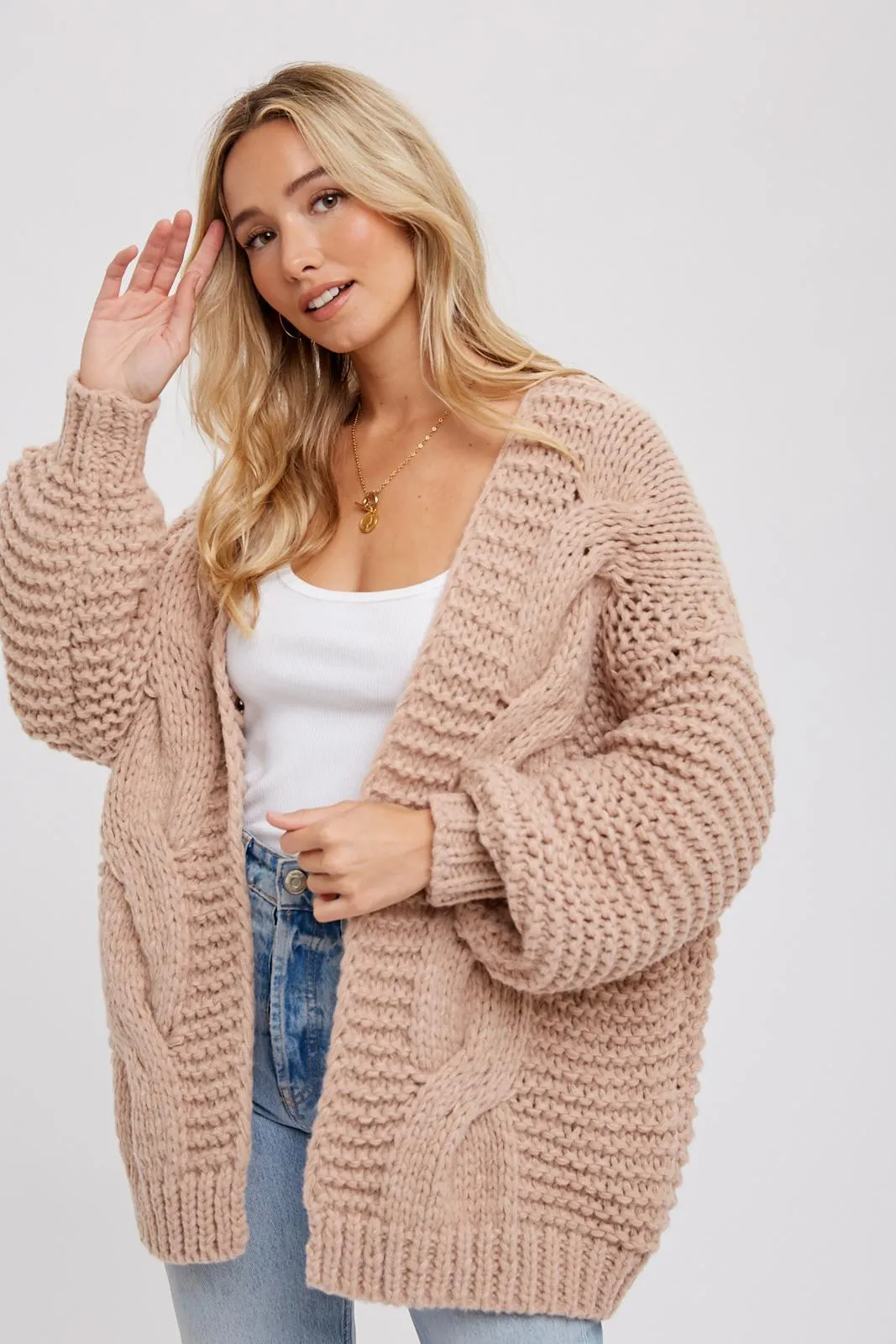 Beige Chunky Knit Cardigan sold by Pinkblush product image thumbnail 3