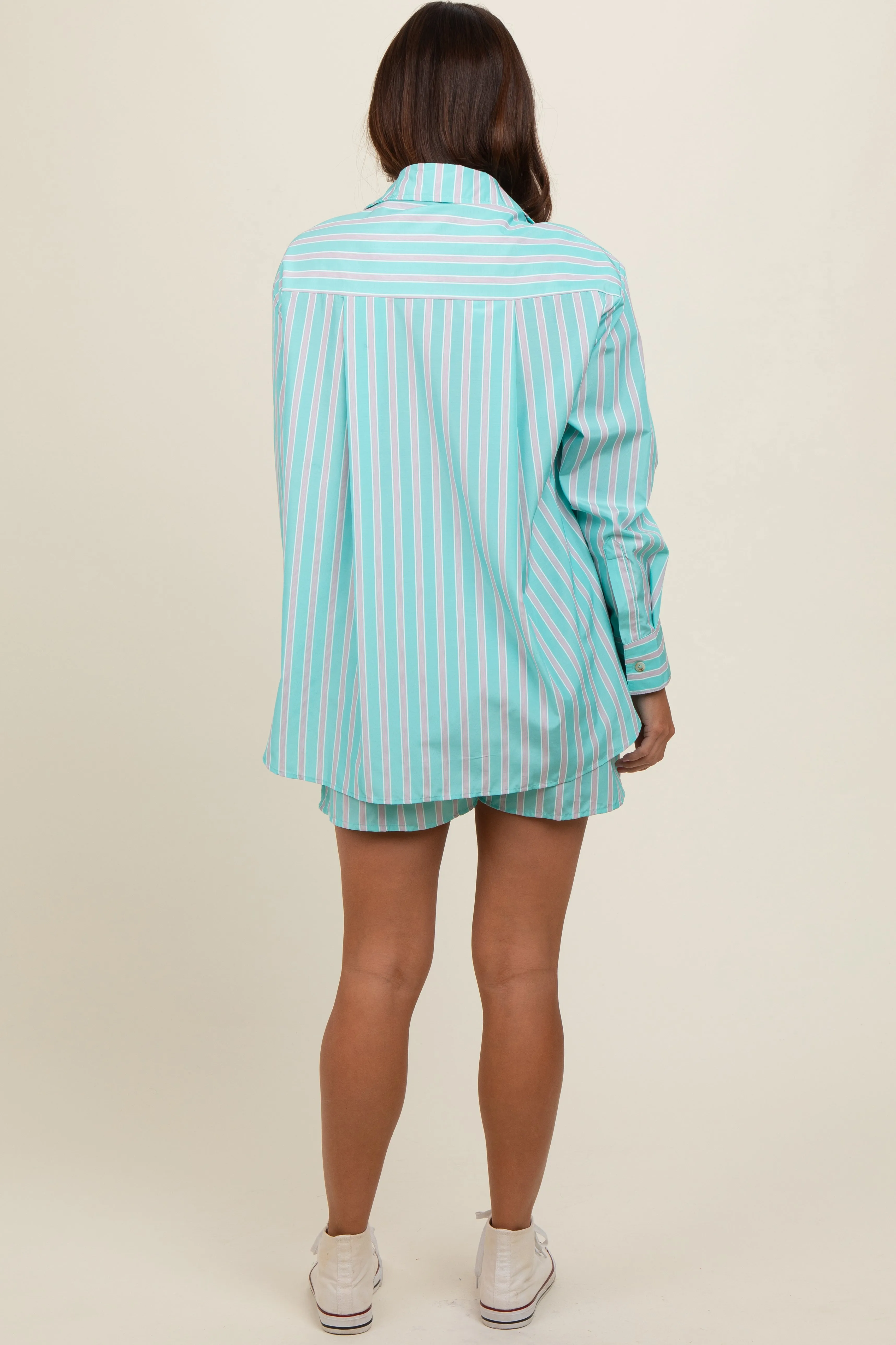 Aqua Striped Button Down Top and Short Maternity Set sold by Pinkblush product image thumbnail 2