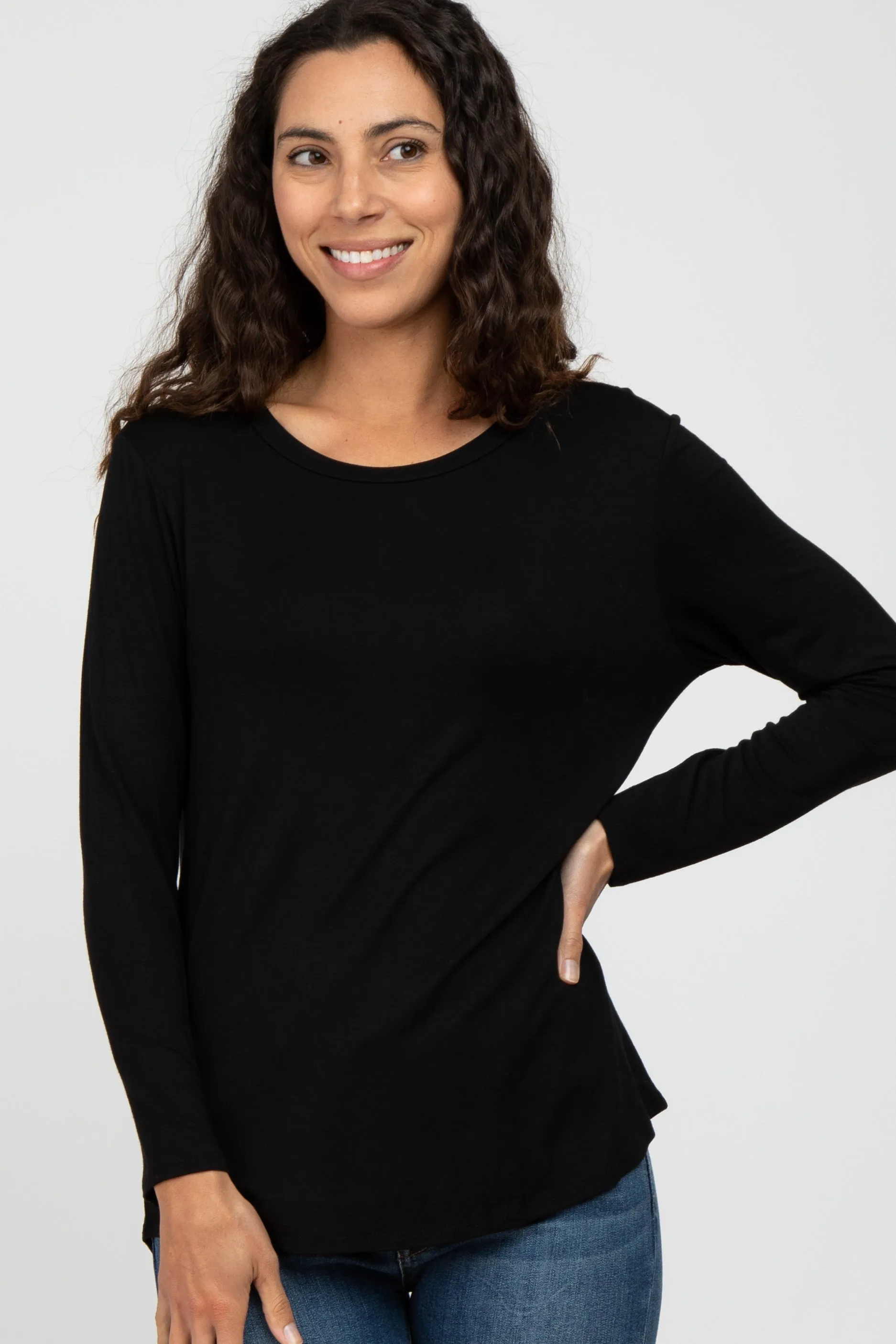 Black Basic Long Sleeve Maternity Top sold by Pinkblush product image thumbnail 5