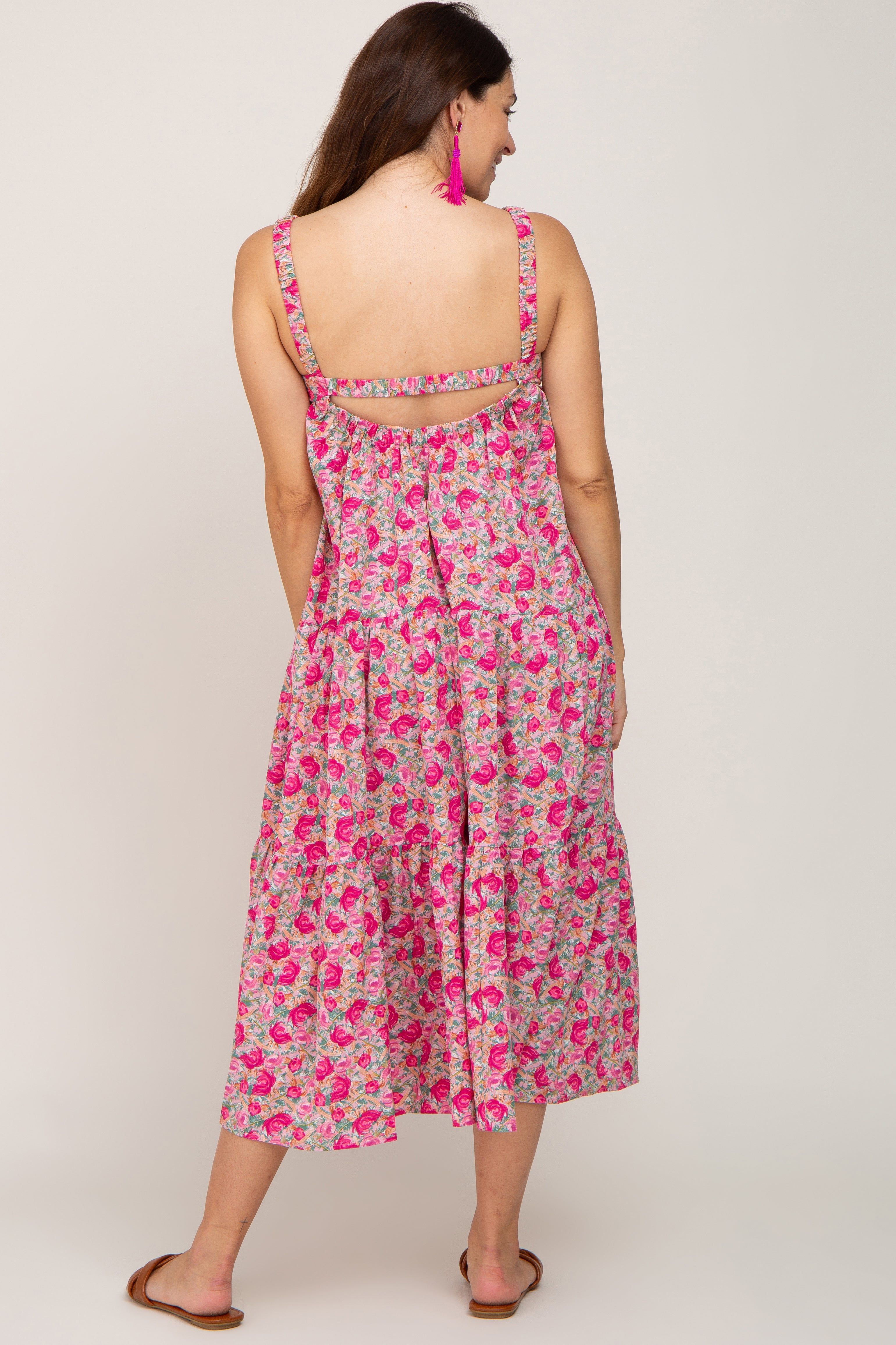 Fuchsia Floral Sleeveless Tiered Maternity Maxi Dress sold by Pinkblush product image thumbnail 3