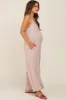 Taupe Basic Cropped Wide Leg Maternity Jumpsuit sold by Pinkblush