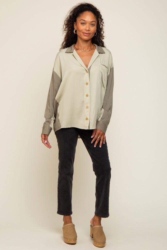 Light Olive Colorblock Oversized Blouse sold by Pinkblush product image thumbnail 5