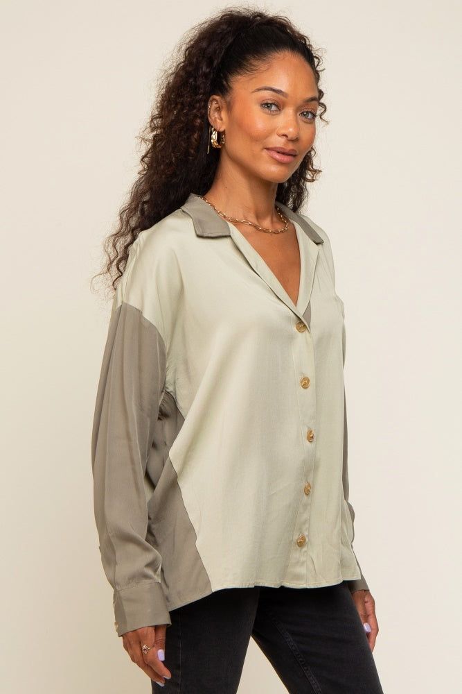 Light Olive Colorblock Oversized Blouse sold by Pinkblush product image thumbnail 2