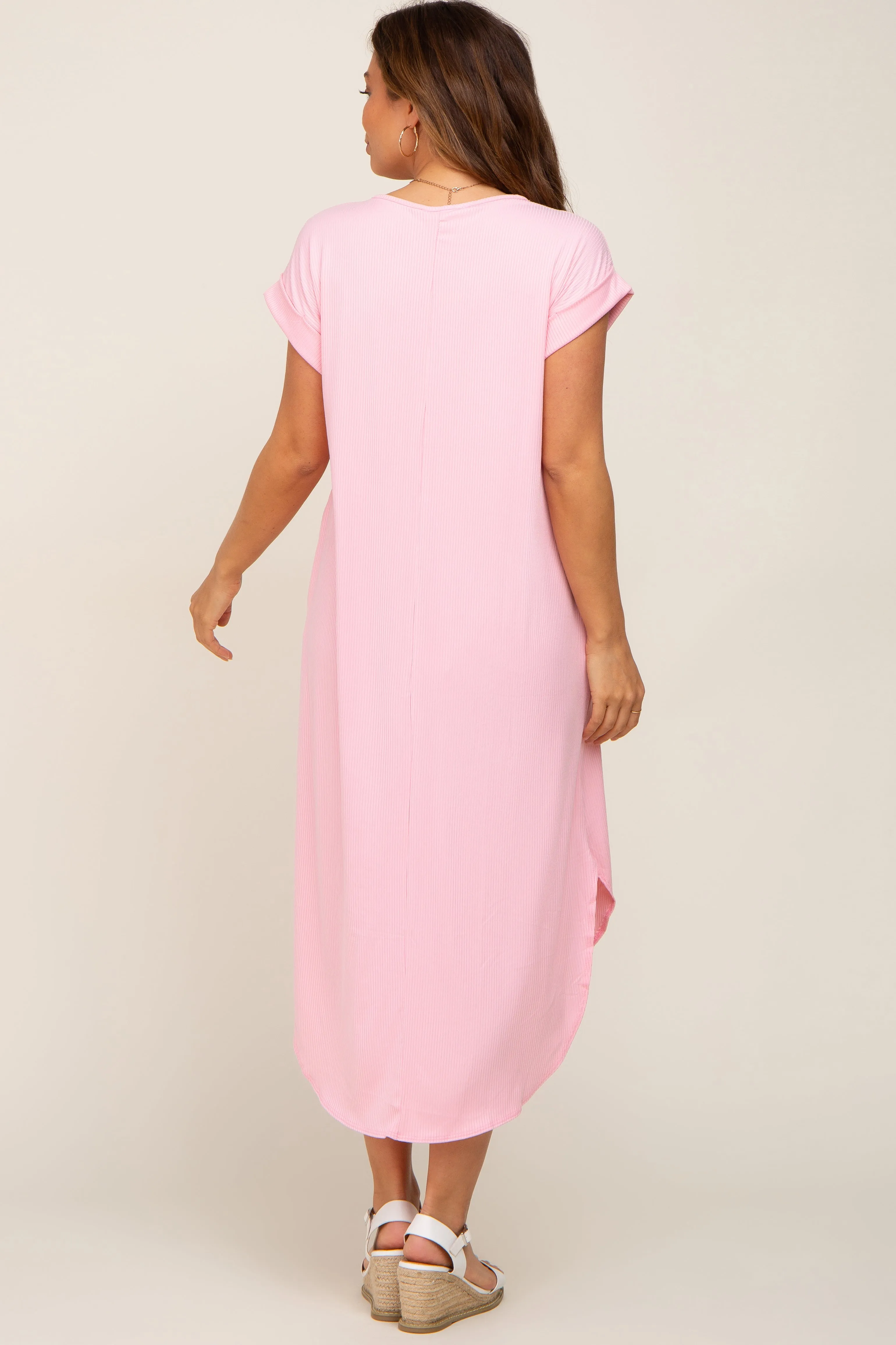 Light Pink Ribbed Round Hi-Lo Hem Maternity Dress sold by Pinkblush product image thumbnail 3