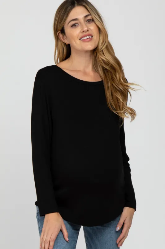 Black Basic Long Sleeve Maternity Top sold by Pinkblush