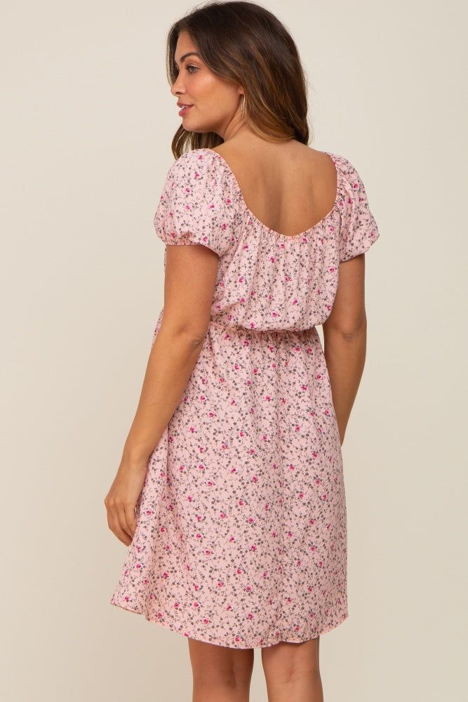 Light Pink Floral Shirred Short Sleeve Maternity Dress sold by Pinkblush product image thumbnail 3