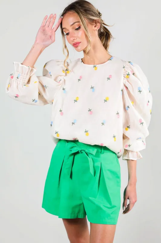 Ivory Flower Embroidery Detail Organza Top sold by Pinkblush