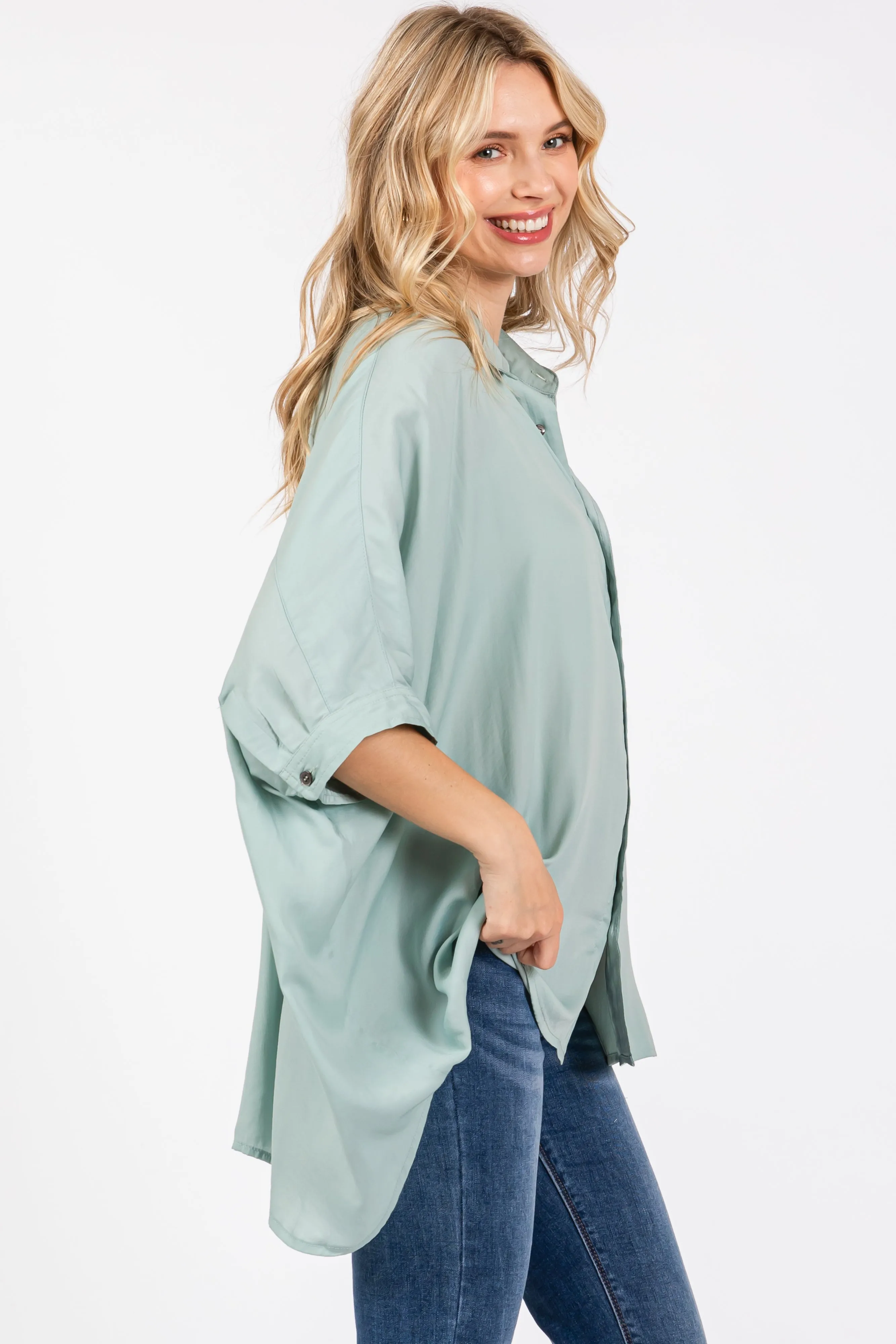 Sage Satin Oversized Shirt sold by Pinkblush product image thumbnail 2