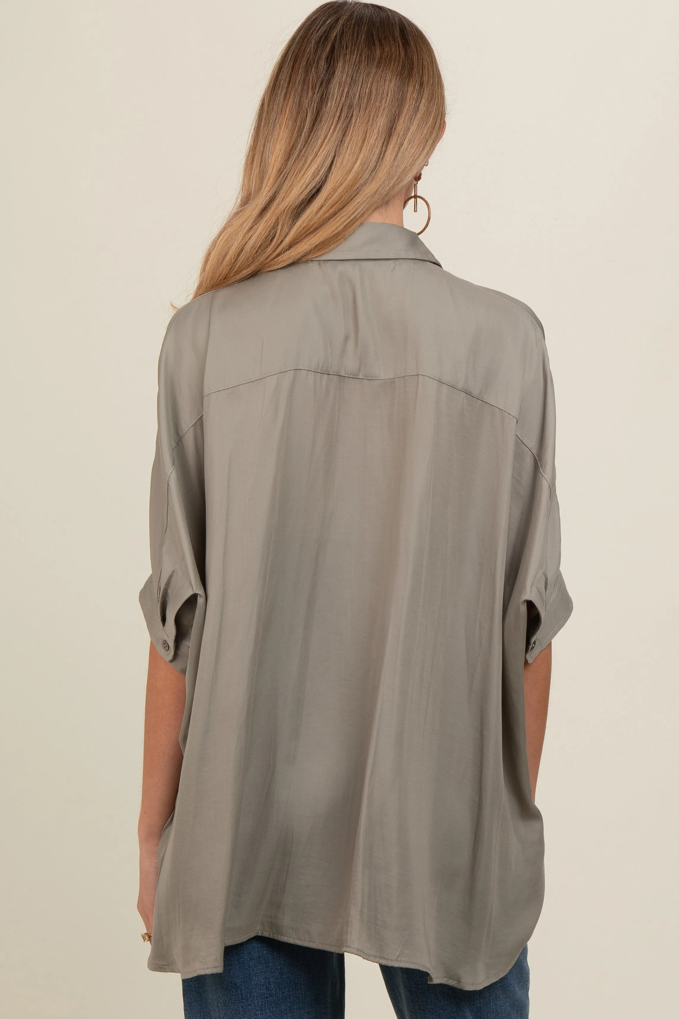 Olive Satin Oversized Maternity Shirt sold by Pinkblush product image thumbnail 3