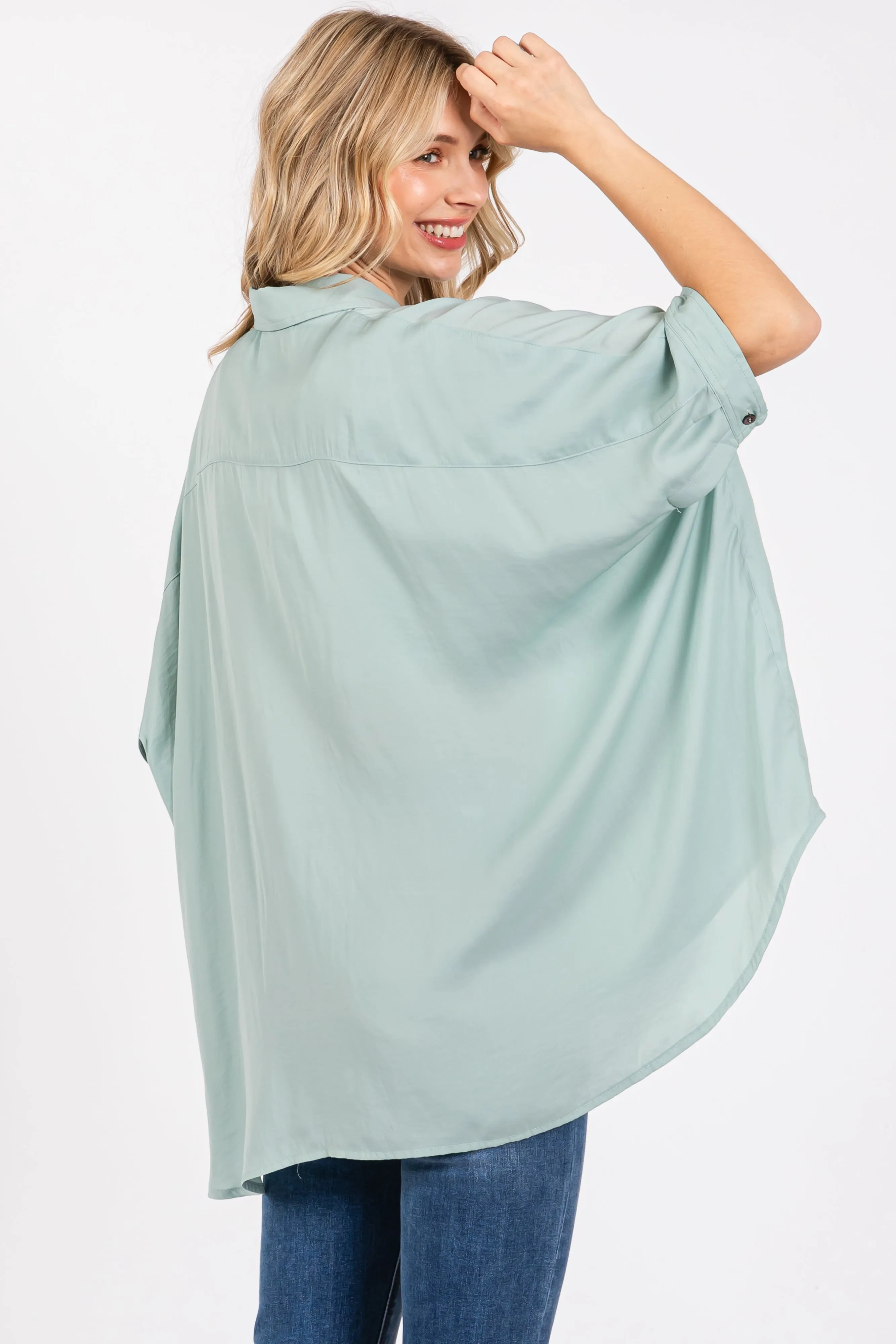Sage Satin Oversized Shirt sold by Pinkblush product image thumbnail 3