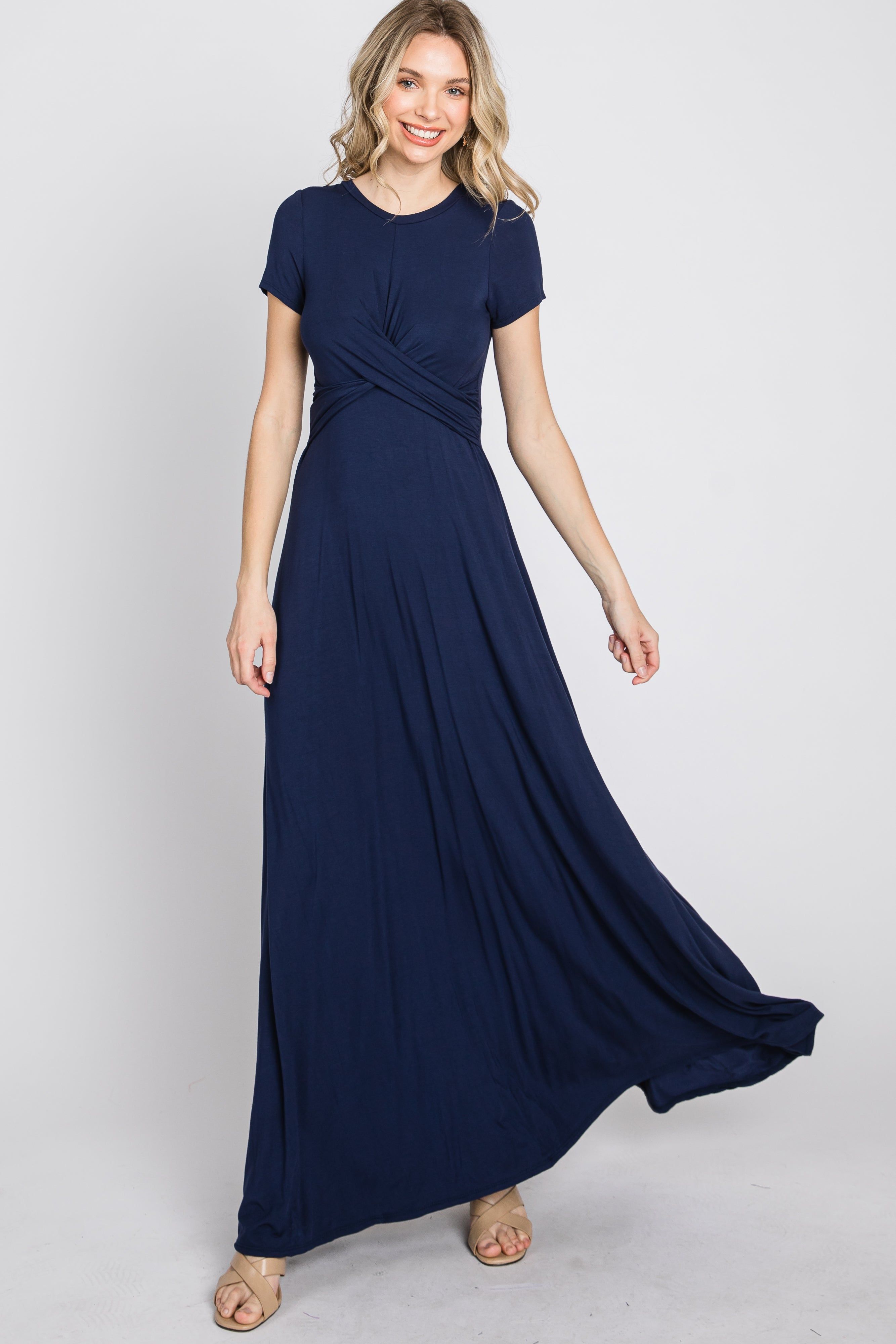Navy Twist Front Maxi Dress sold by Pinkblush