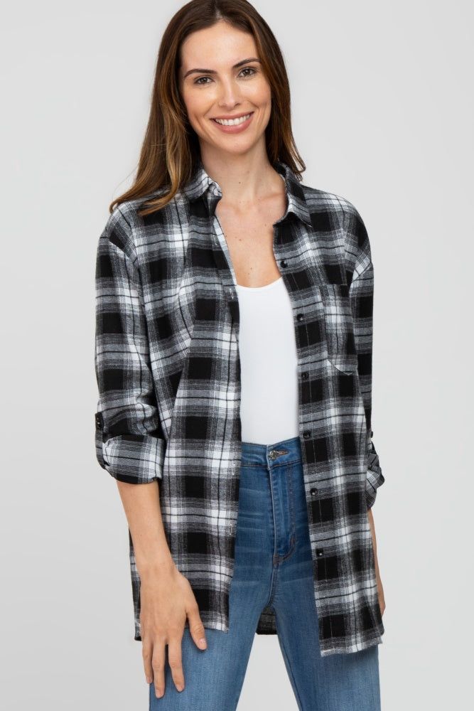 White Black Plaid Button Down Top sold by Pinkblush