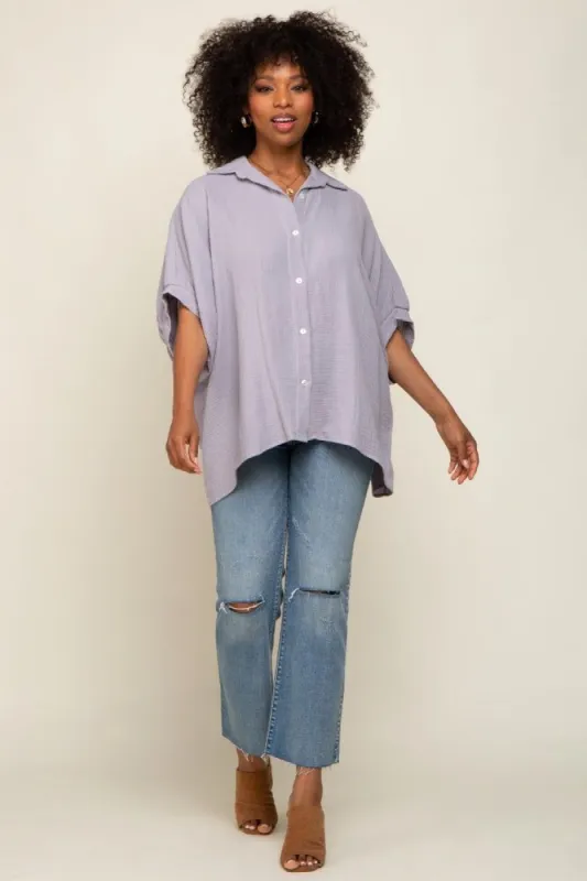 Grey Gauze Double Layered Button Up Top sold by Pinkblush