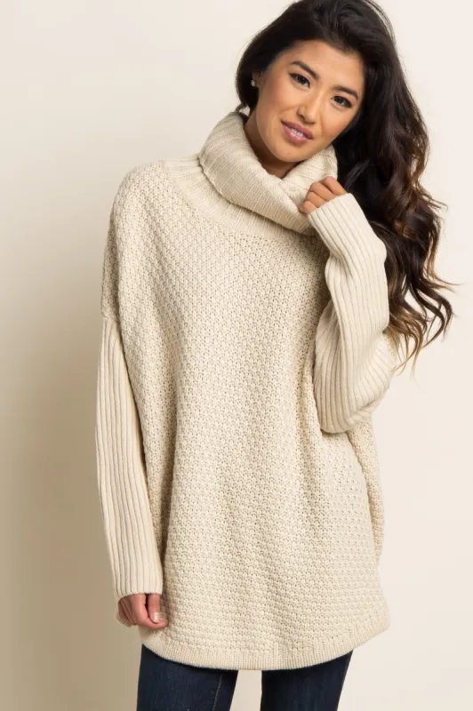Beige Cowl Neck Knit Sweater sold by Pinkblush