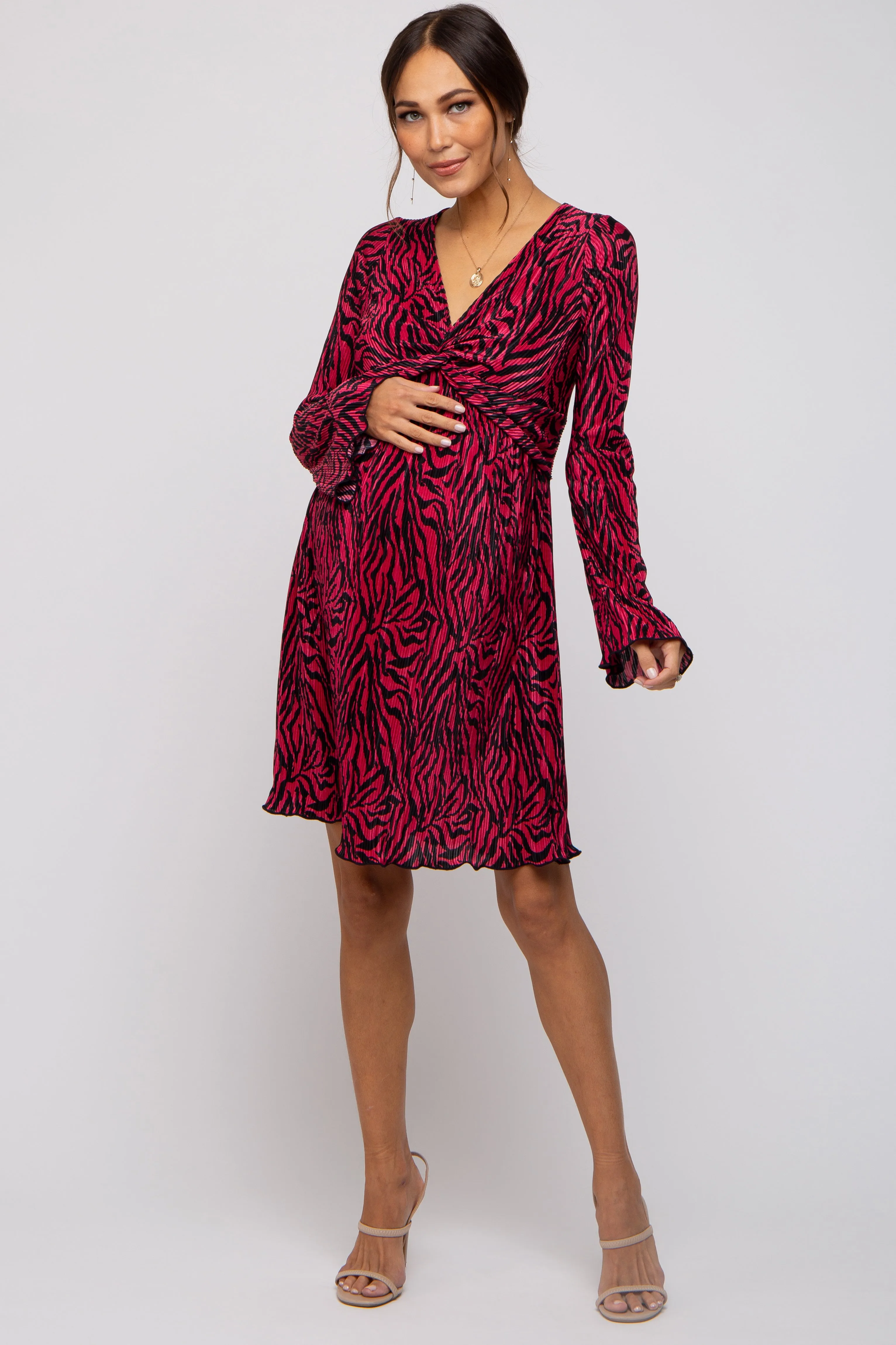 Burgundy Printed Plisse Maternity Dress sold by Pinkblush product image thumbnail 2