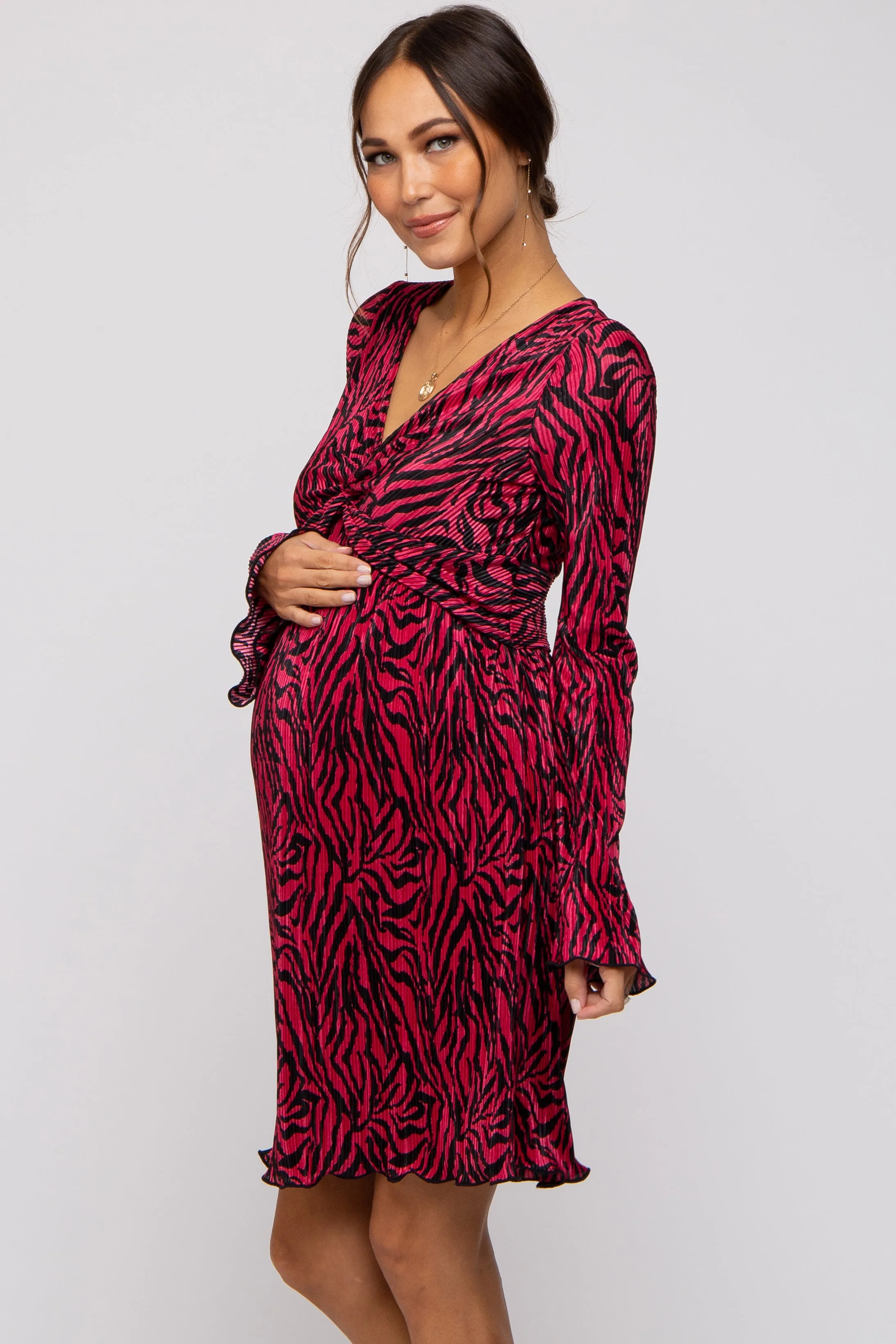Burgundy Printed Plisse Maternity Dress sold by Pinkblush product image thumbnail 4