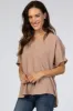 Taupe Short Sleeve Maternity Blouse sold by Pinkblush