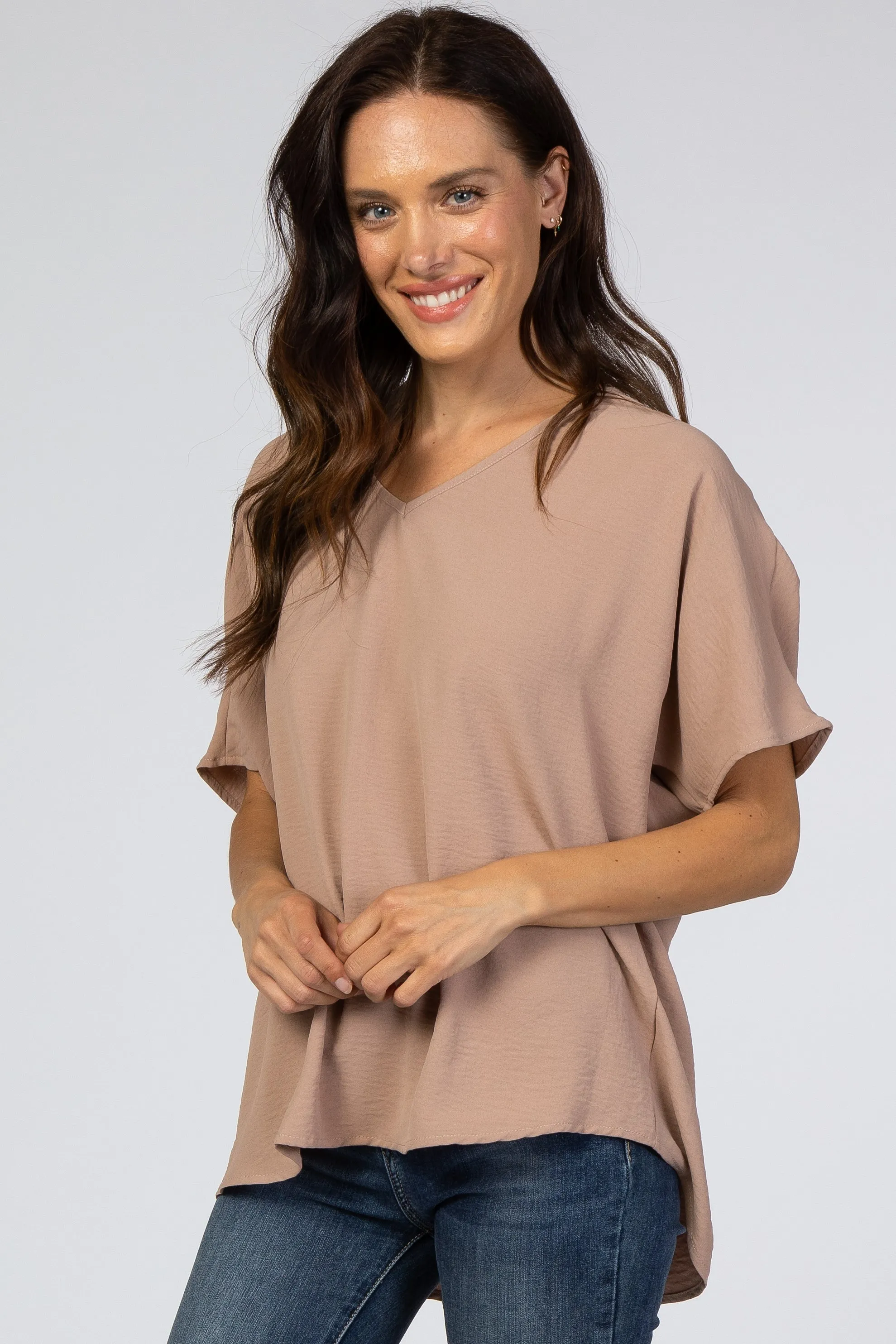 Taupe Short Sleeve Maternity Blouse sold by Pinkblush product image thumbnail 4