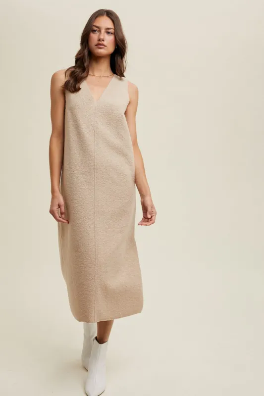 Taupe Sleeveless Midi Dress sold by Pinkblush