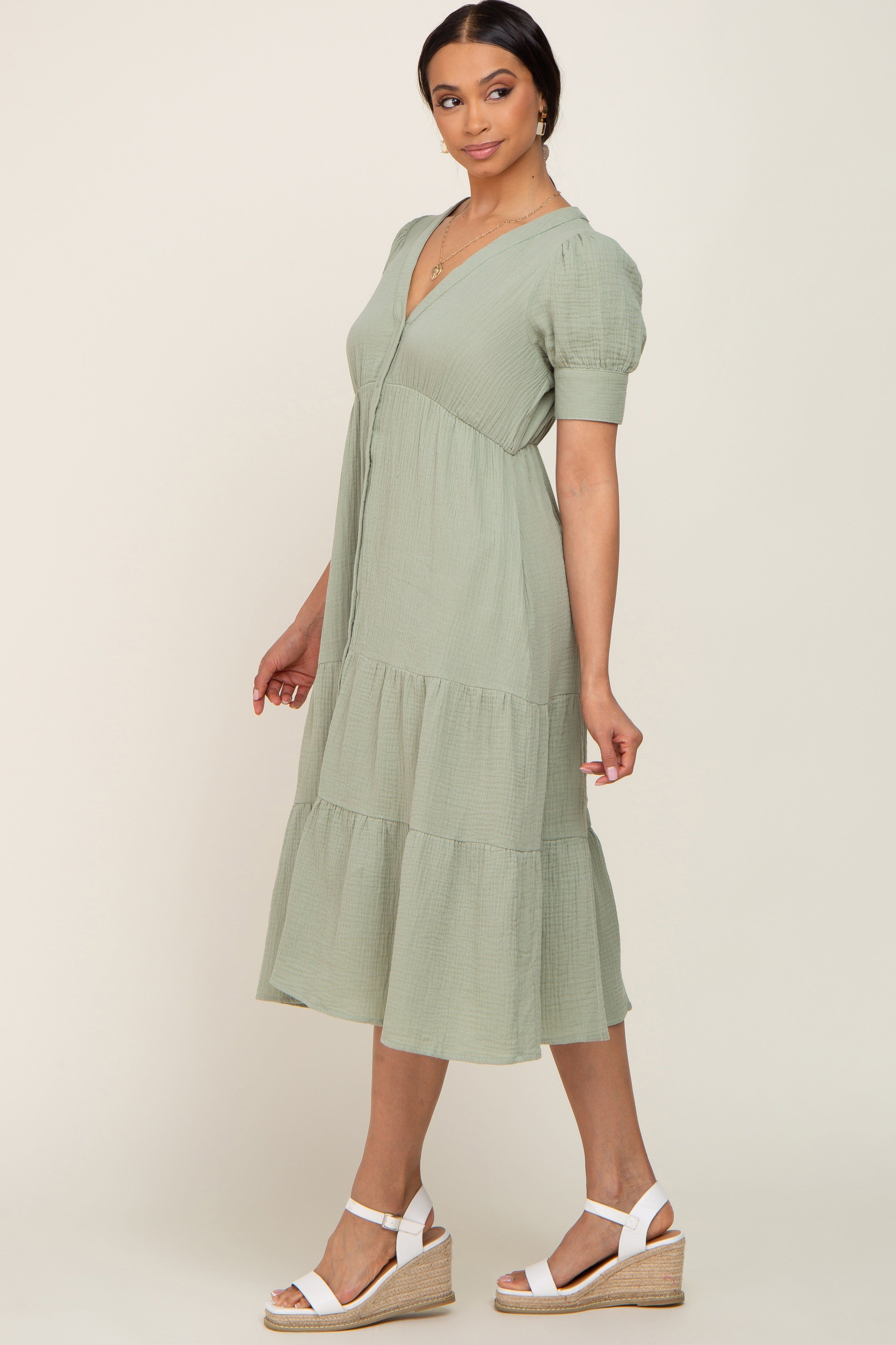 Mint Button Down Short Sleeve Dress sold by Pinkblush product image thumbnail 2
