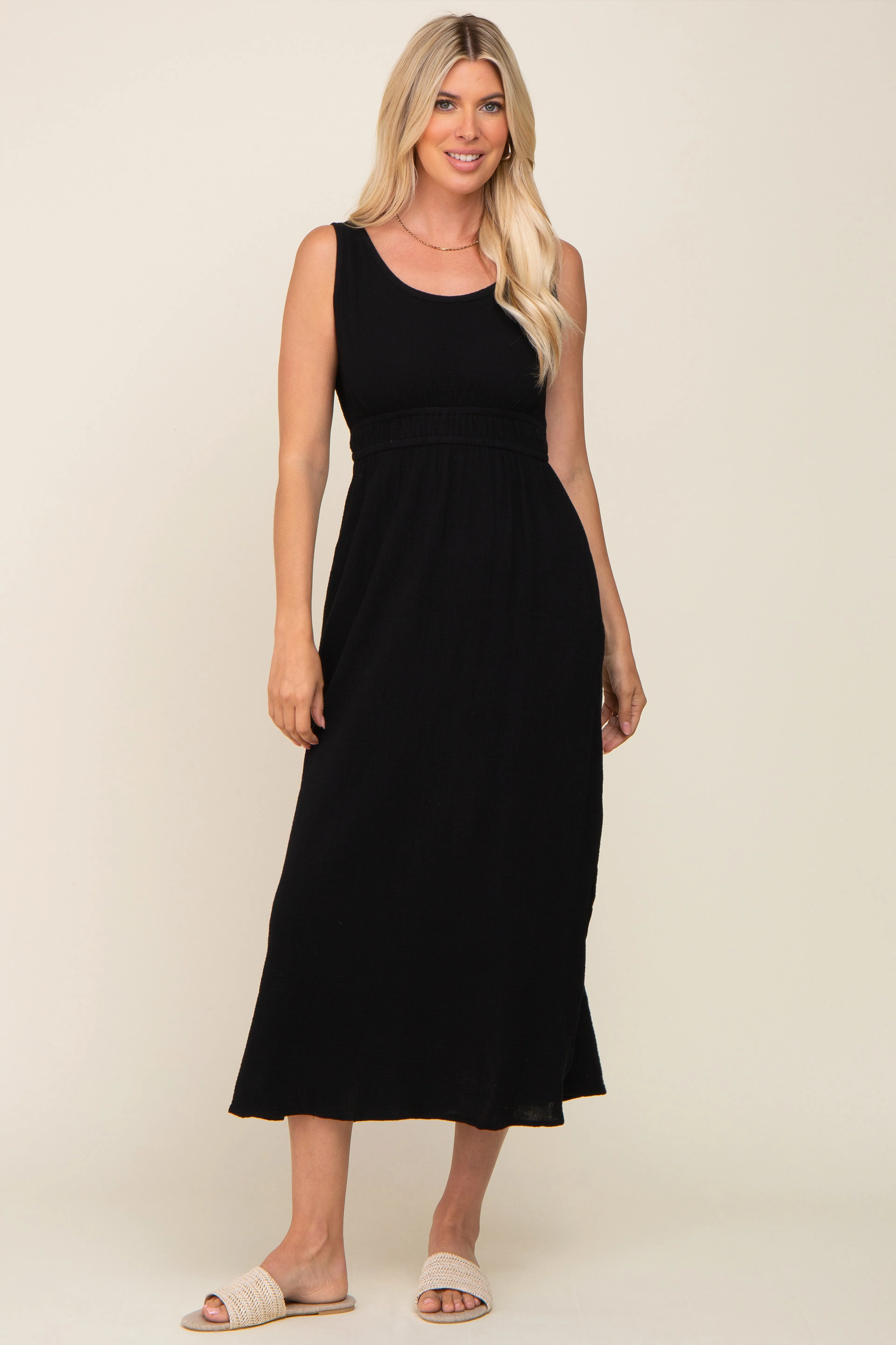 Black Lightweight Sleeveless Open Back Maternity Maxi Dress sold by Pinkblush product image thumbnail 5