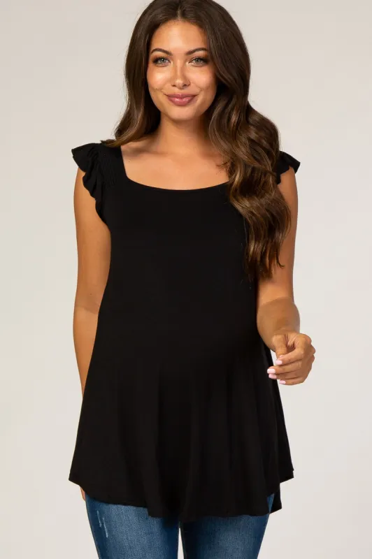 Black Flutter Sleeve Maternity Top sold by Pinkblush