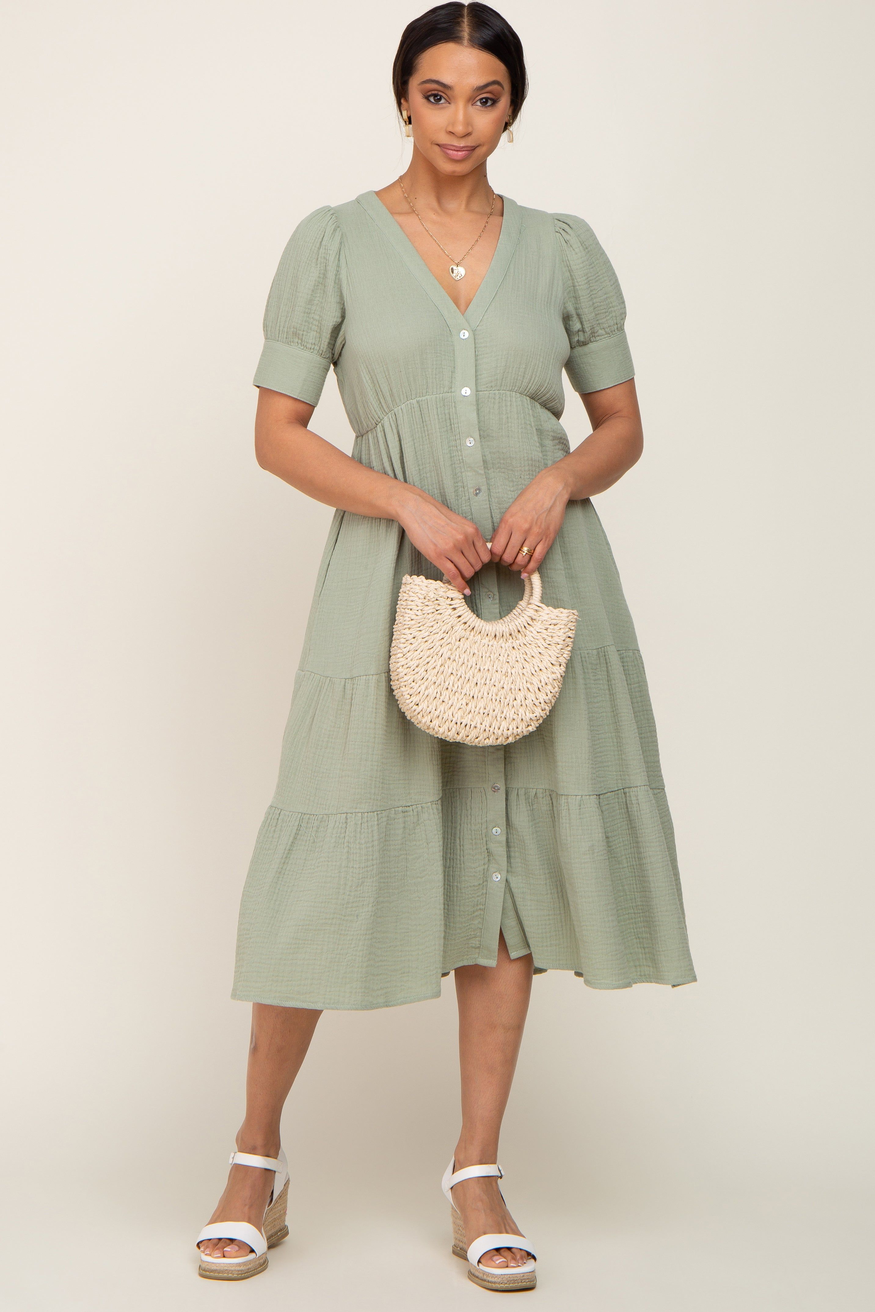 Mint Button Down Short Sleeve Dress sold by Pinkblush product image thumbnail 6