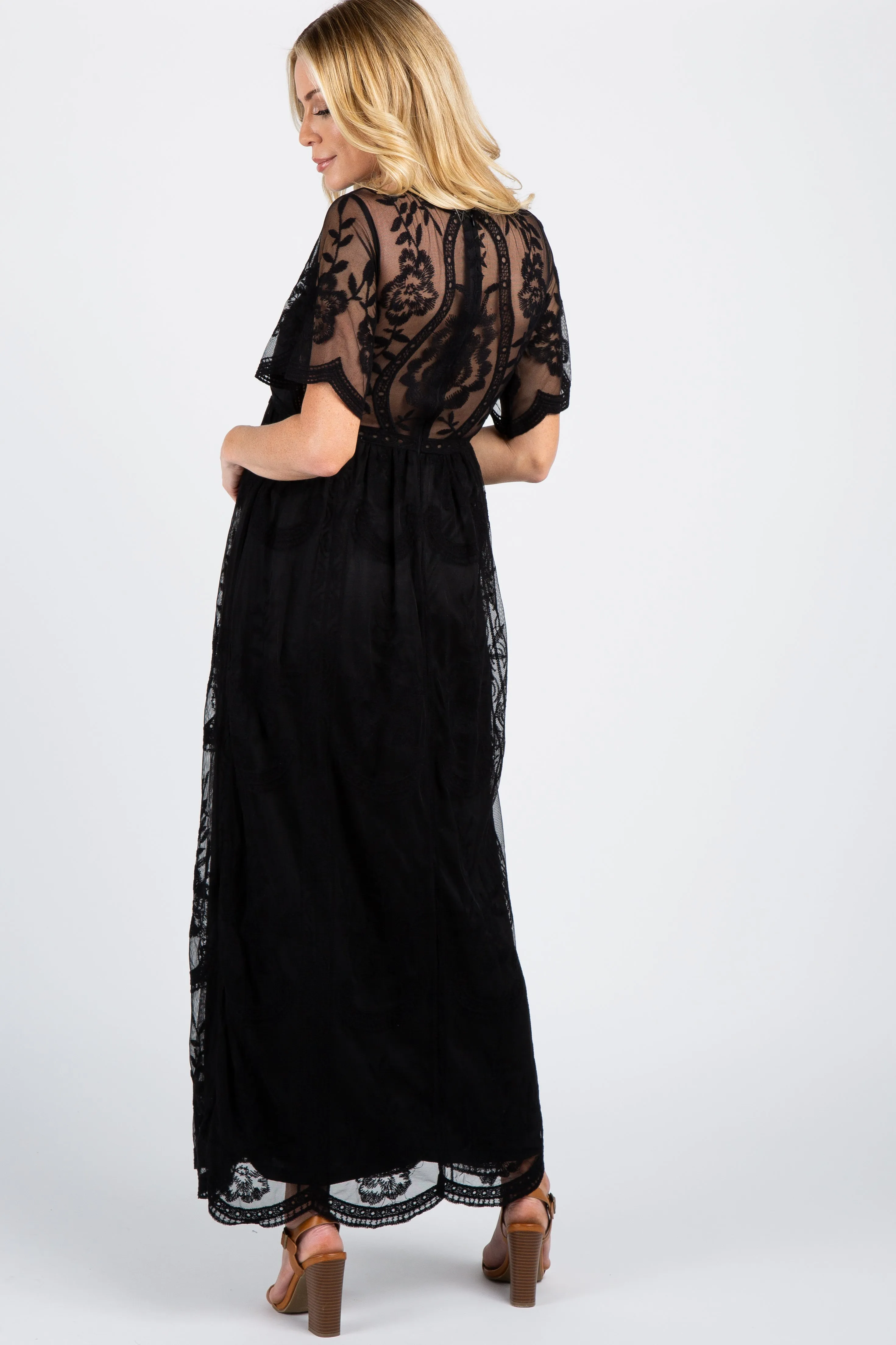 PinkBlush Black Lace Mesh Overlay Maxi Dress sold by Pinkblush product image thumbnail 4