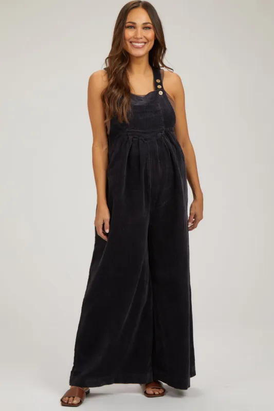 Charcoal Corduroy Maternity Wide Leg Overalls sold by Pinkblush
