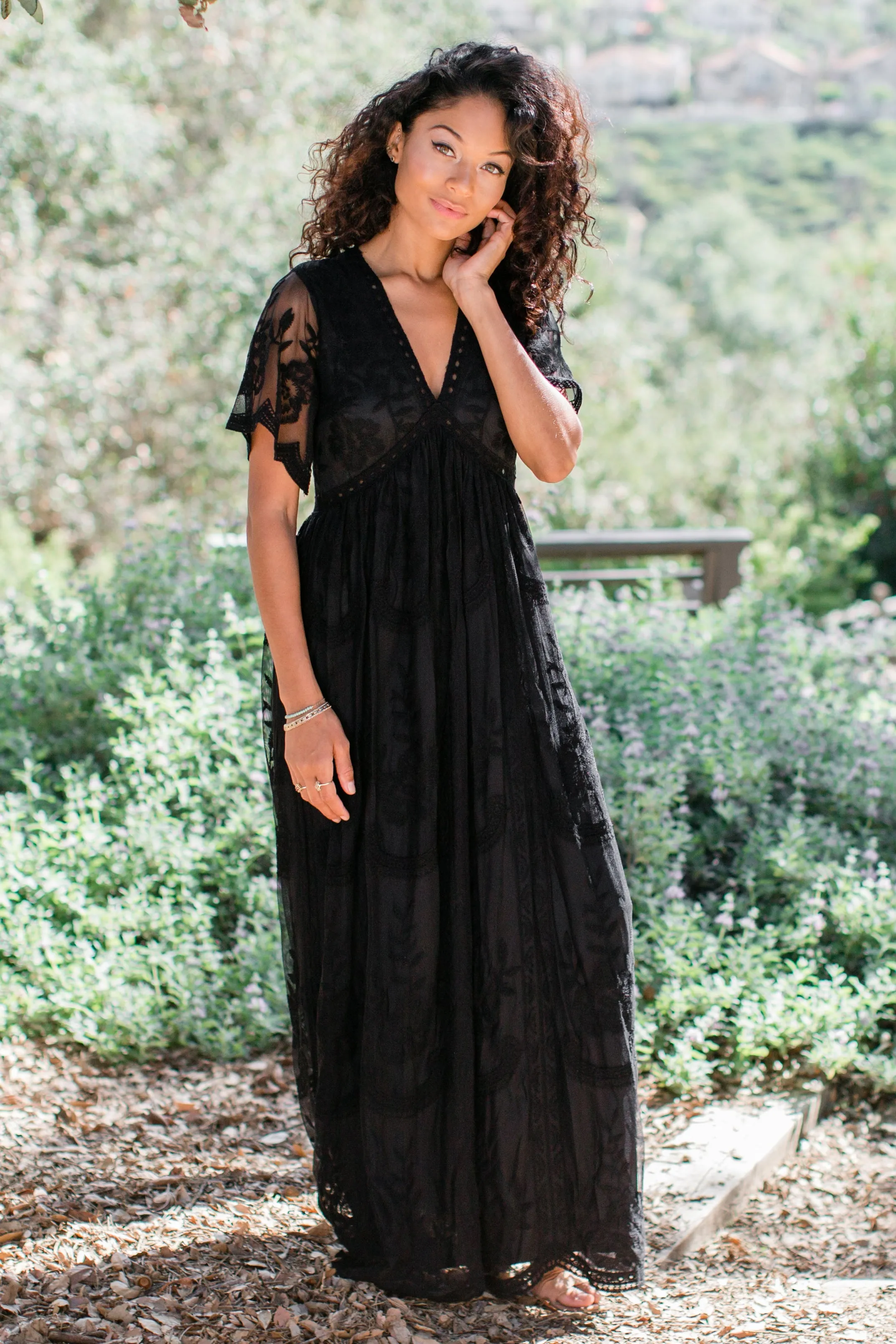 PinkBlush Black Lace Mesh Overlay Maxi Dress sold by Pinkblush