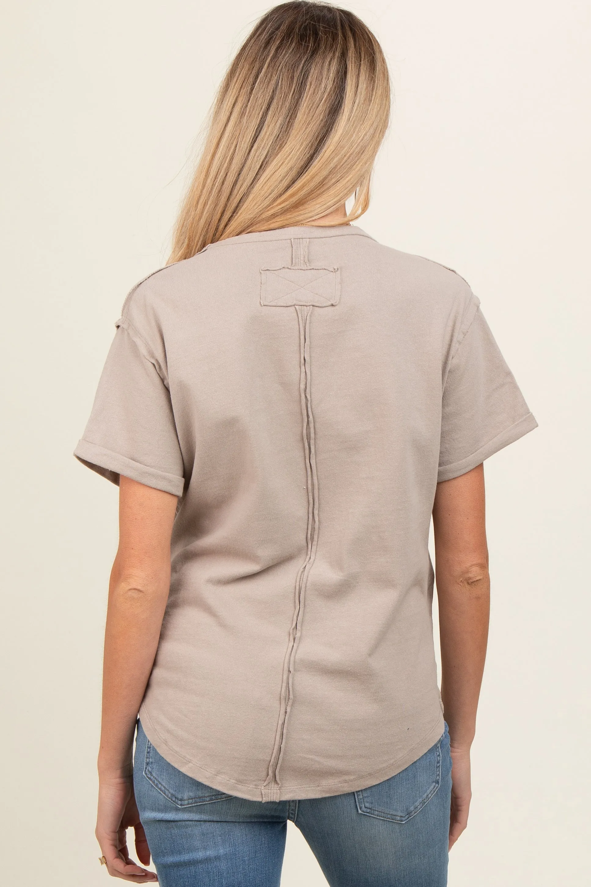 Taupe Wrap Short Sleeve Raw Hem Maternity Top sold by Pinkblush product image thumbnail 4