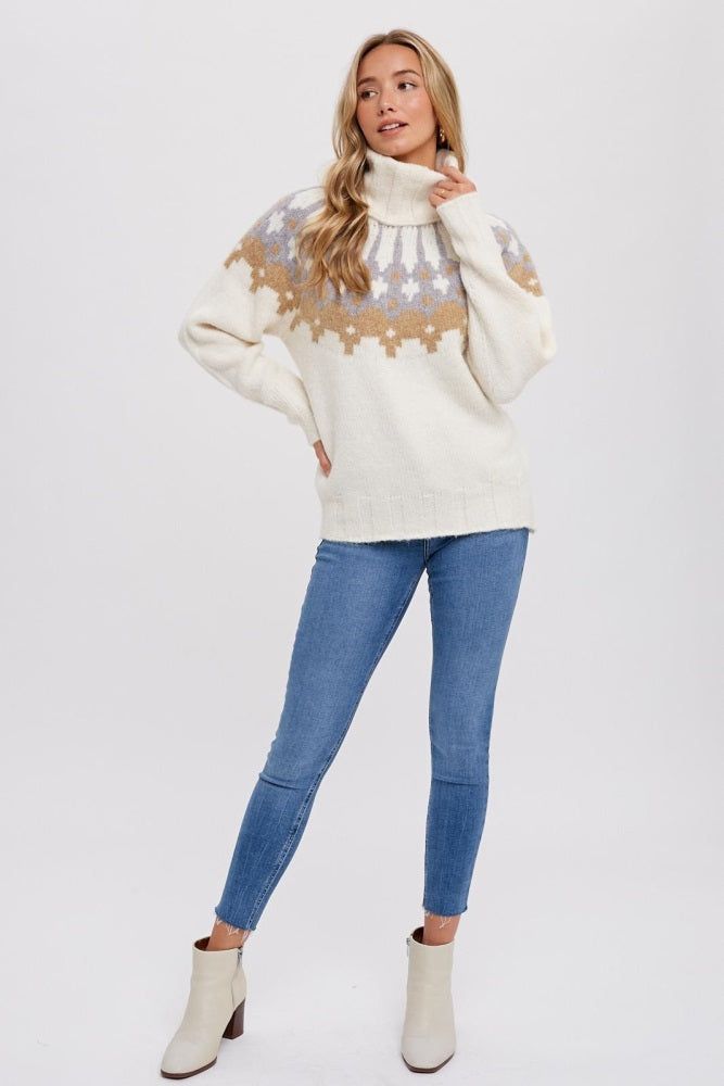 Cream Turtleneck Fair Isle Sweater sold by Pinkblush product image thumbnail 2