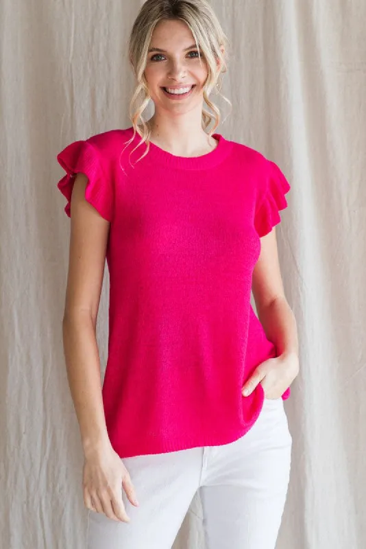Fuchsia Ruffle Short Sleeve Top sold by Pinkblush