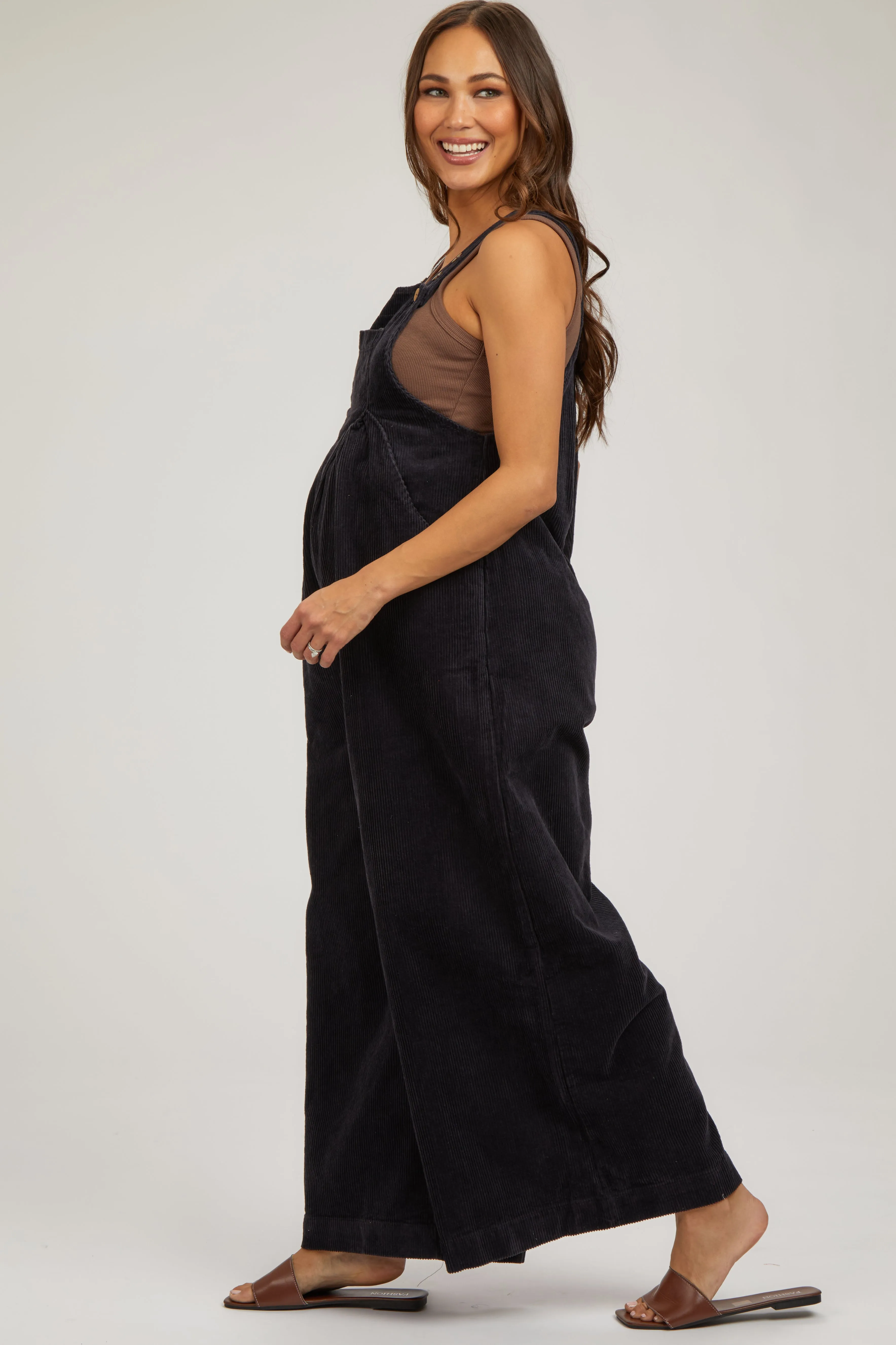 Charcoal Corduroy Maternity Wide Leg Overalls sold by Pinkblush product image thumbnail 2