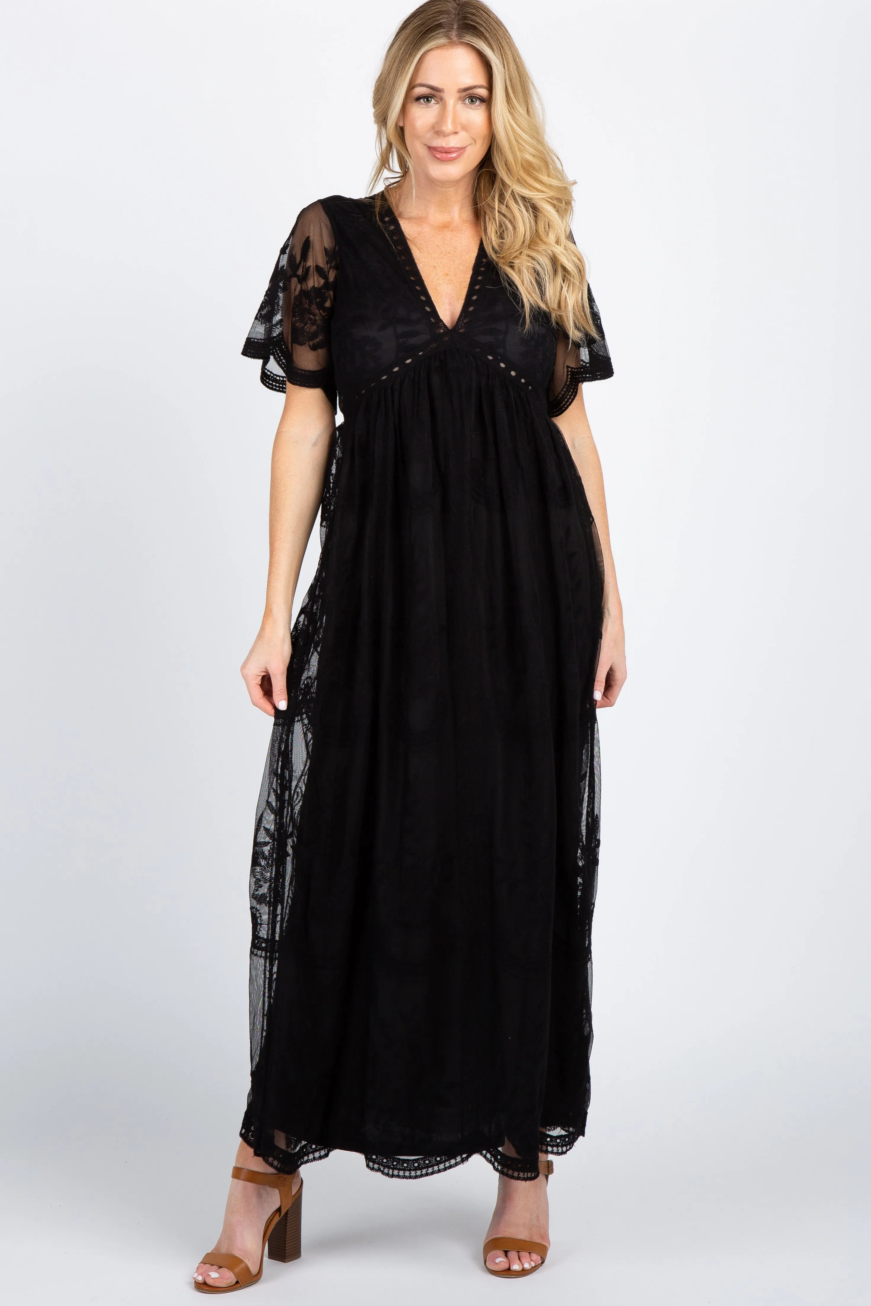 PinkBlush Black Lace Mesh Overlay Maxi Dress sold by Pinkblush product image thumbnail 2