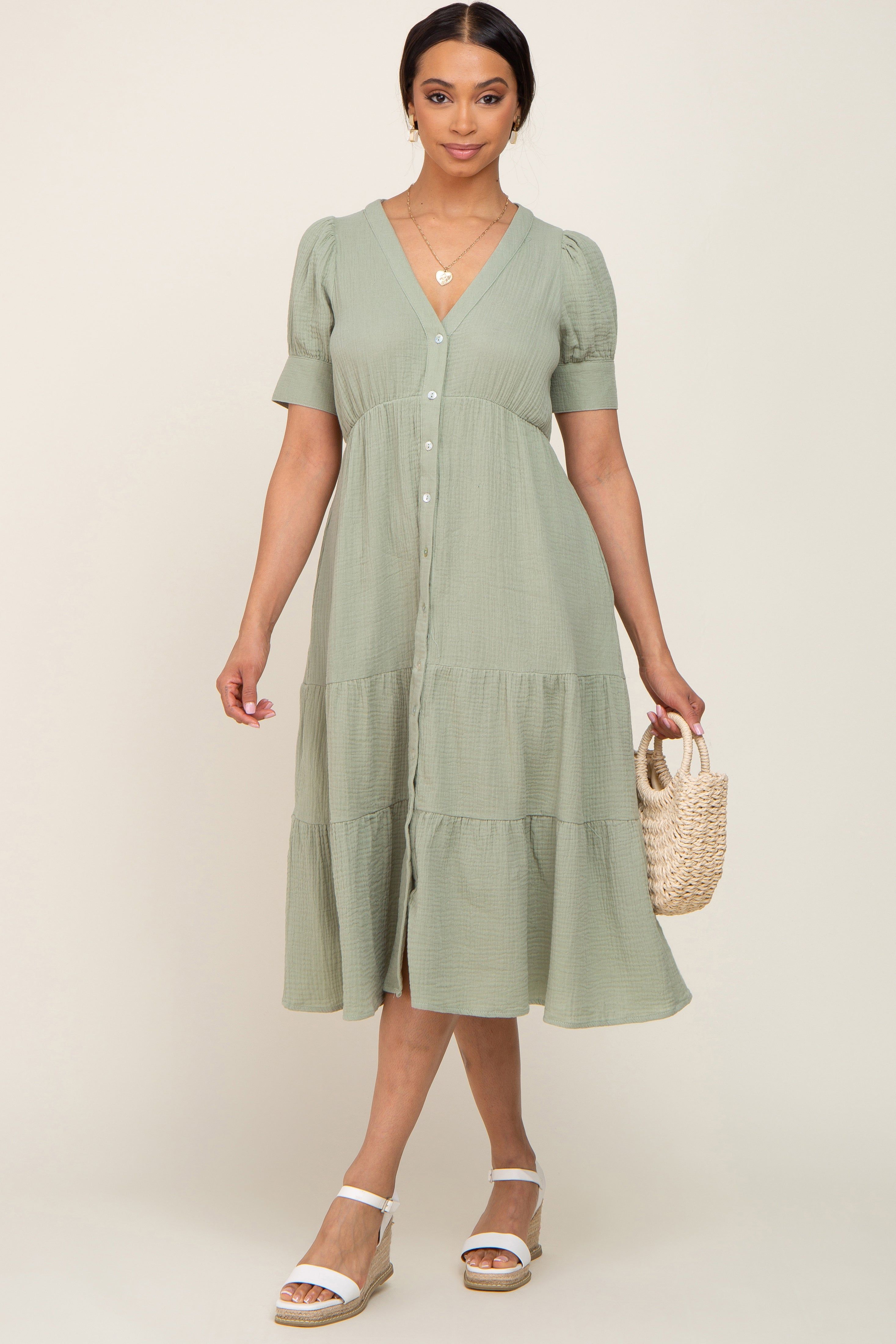 Mint Button Down Short Sleeve Dress sold by Pinkblush