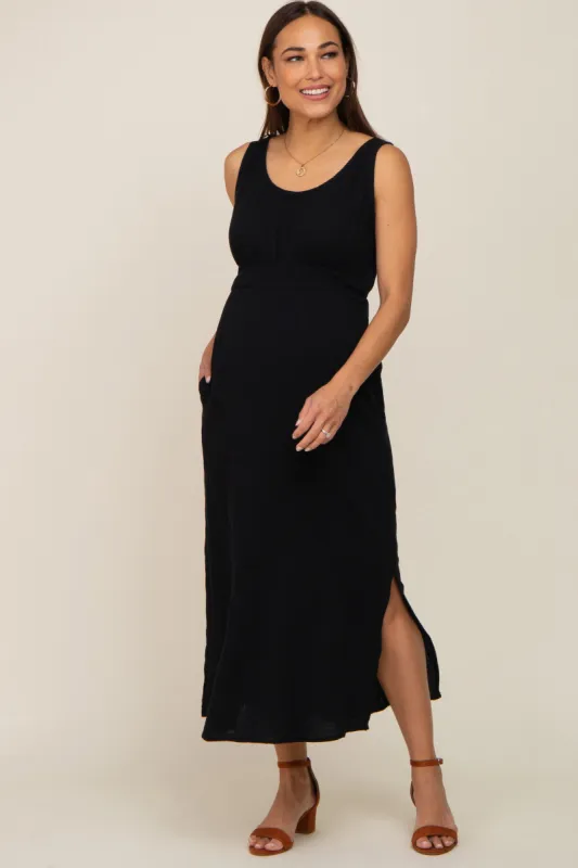 Black Lightweight Sleeveless Open Back Maternity Maxi Dress sold by Pinkblush