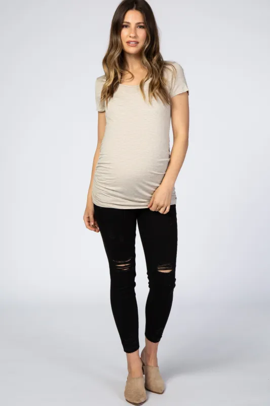 Black Distressed Raw Hem Maternity Jeans sold by Pinkblush