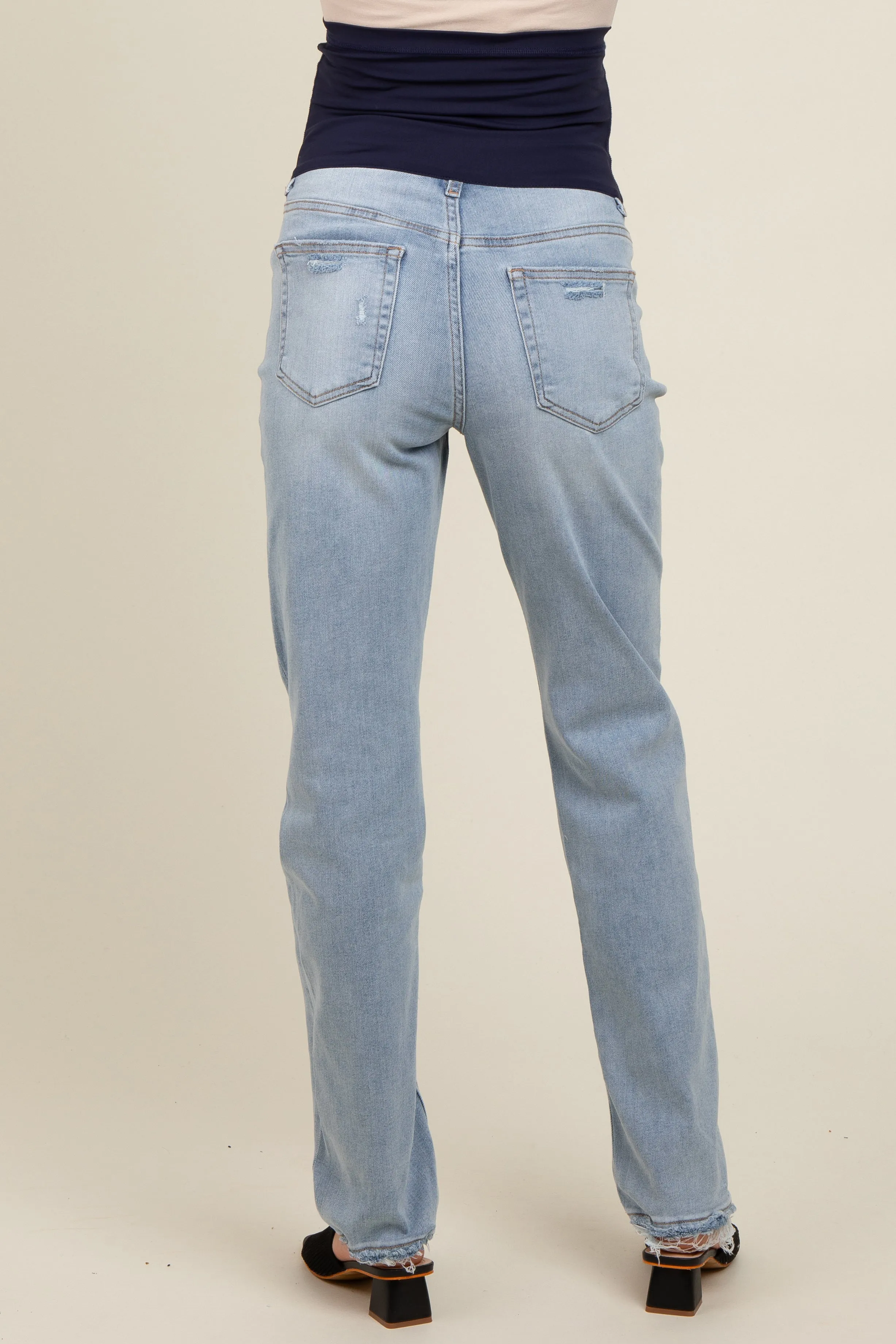 Light Blue Distressed Hem Straight Leg Maternity Jeans sold by Pinkblush product image thumbnail 4